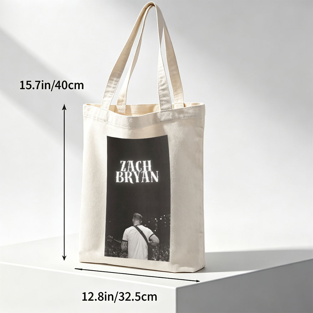 Zach Bryan Live Performance on Stage with Guitar and Crowd in Black and White - Canvas tote bags