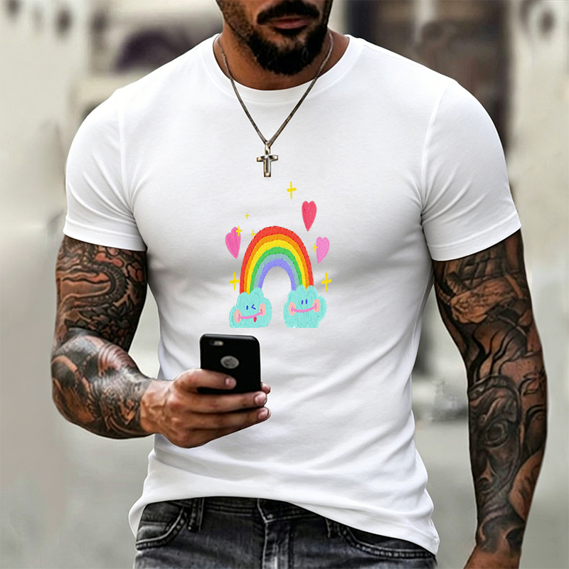 Unisex Classic T-Shirt Rainbow Clouds Hearts Design Unisex Classic T-Shirt Casual Everyday Wear for Teens and Adults