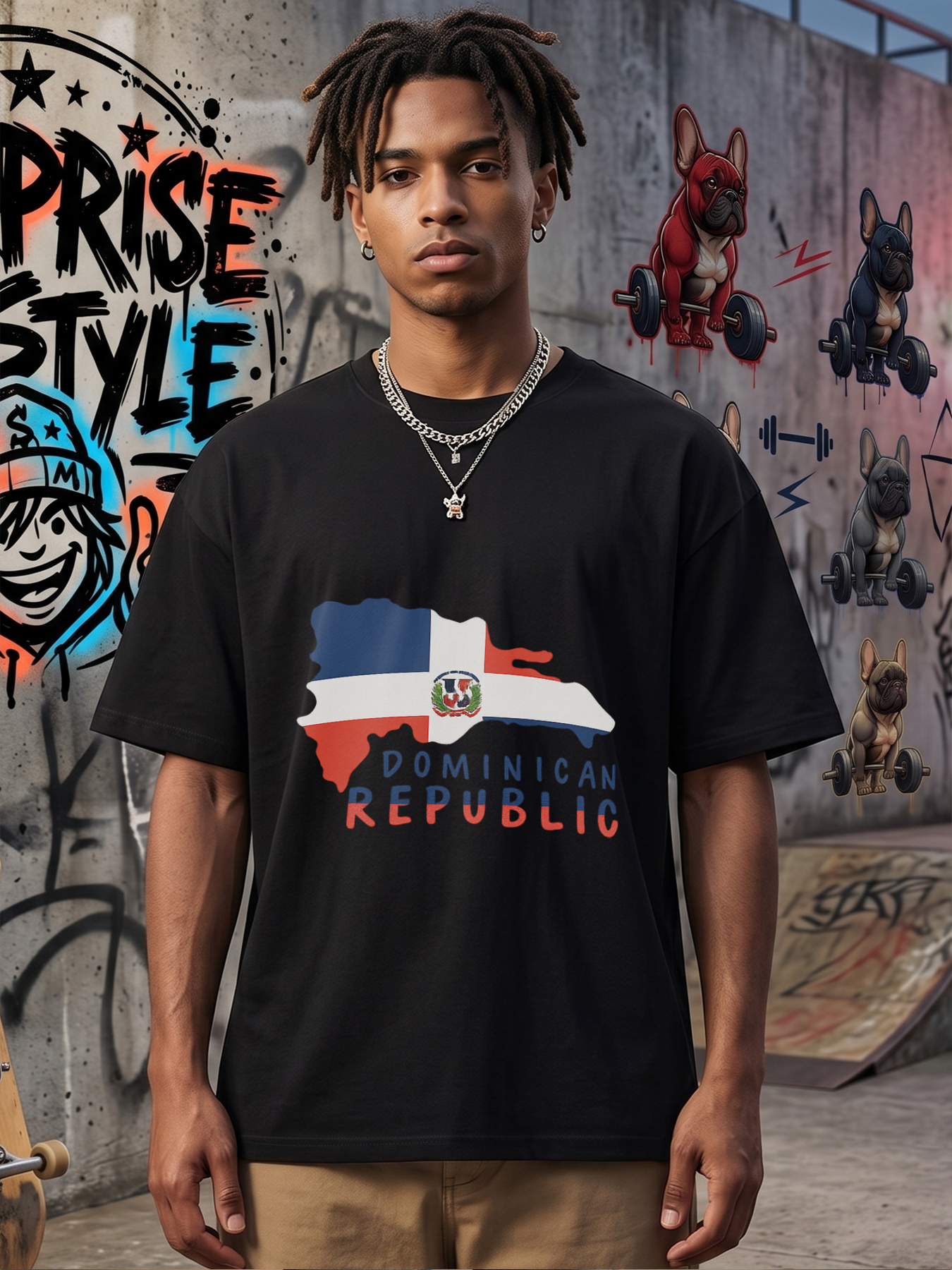 Men's Dominican Republic Flag Map Print T-Shirt Casual Round Neck Summer Lightweight Breathable Short Sleeve Tee for Travel, Beach, and Daily Wear - Perfect for Adults Who Love Caribbean Culture and National Pride