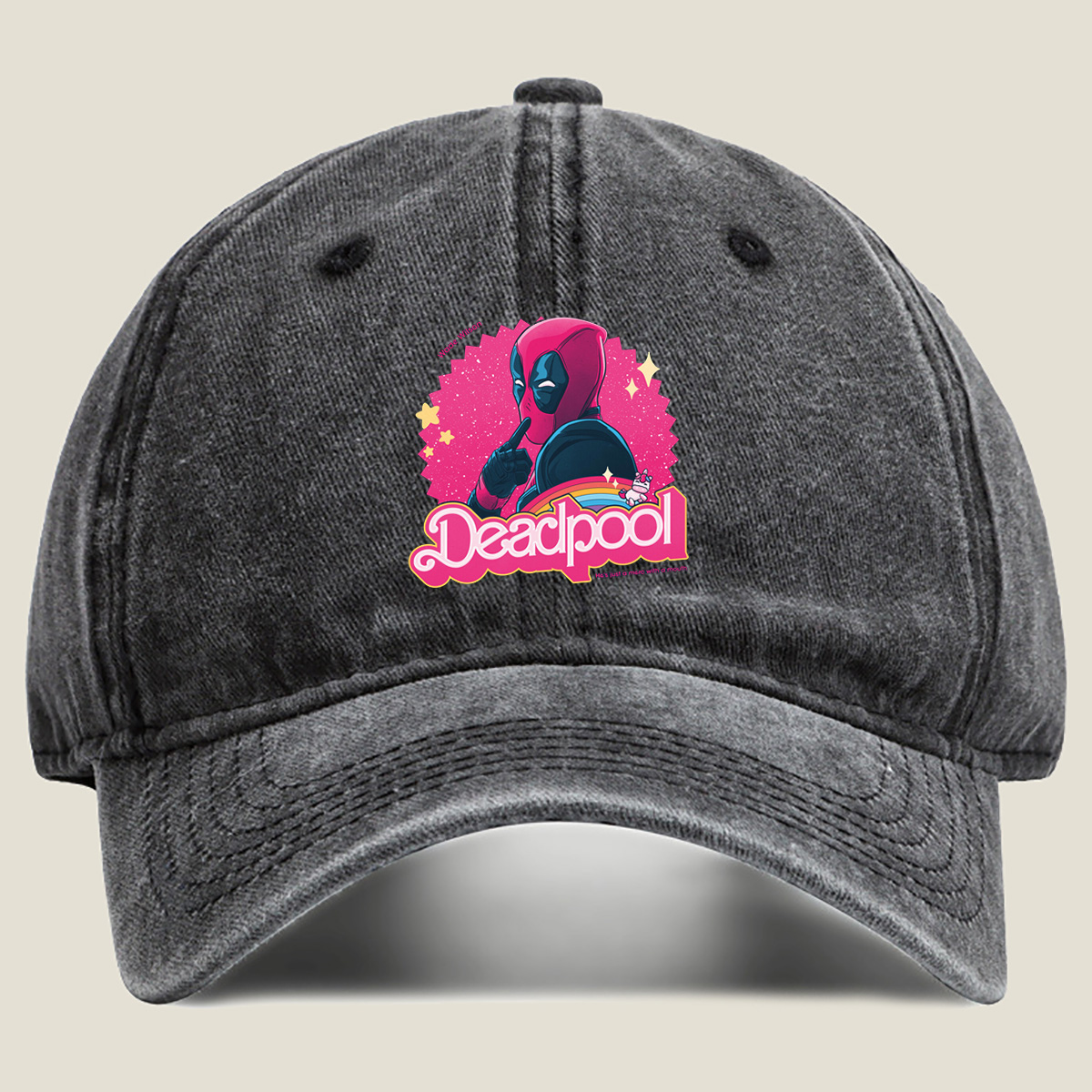 Deadpool: Wade Wilson with a Unicorn and Rainbow - Washed Denim - Baseball Cap