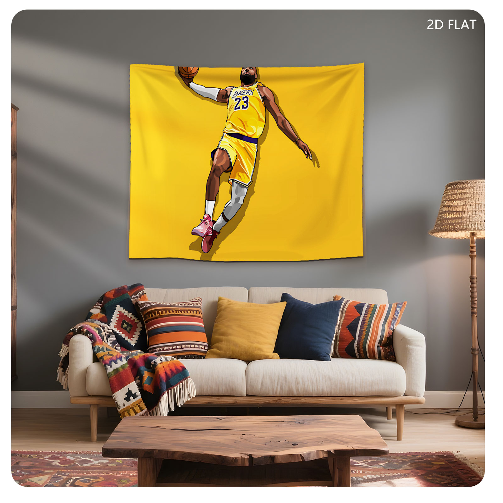 LeBron James in Lakers Jersey, Number 23, Mid-Air Basketball Action - Tapestry