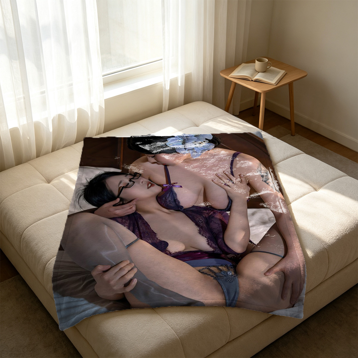 Reimu Hakurei Nude Cosplay on Table - Blanket
