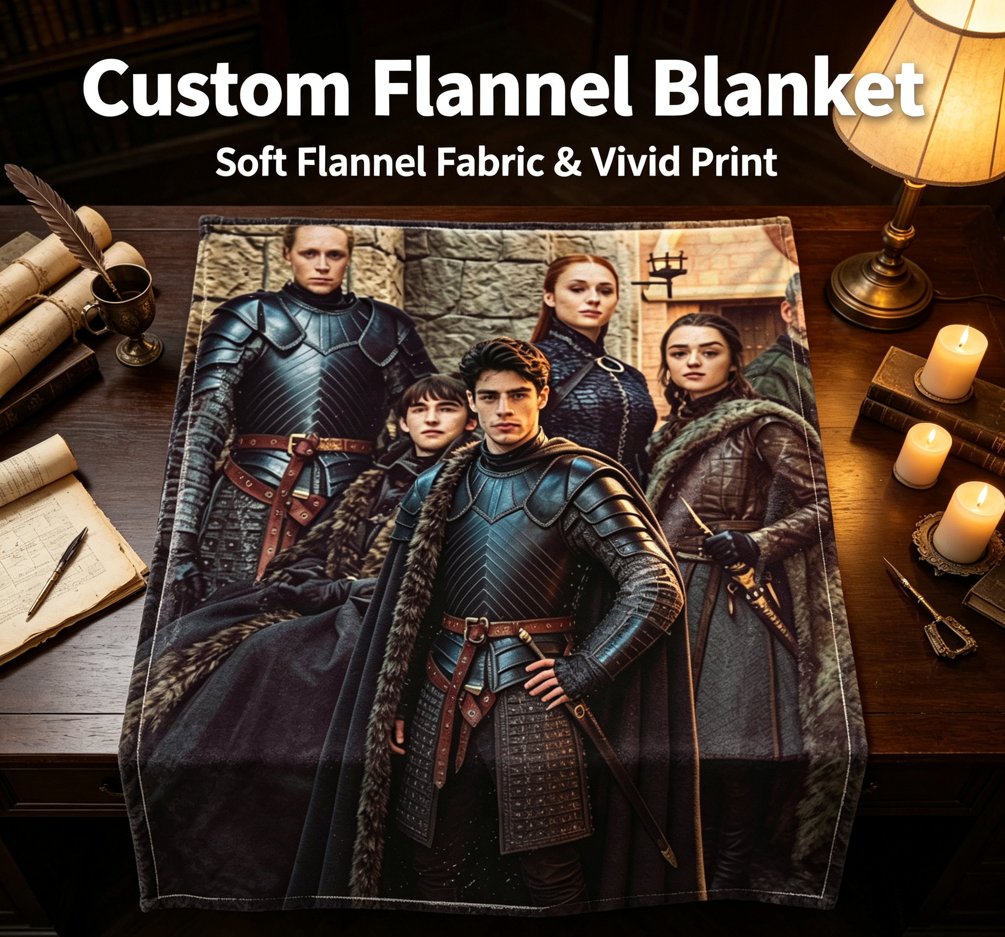 Custom Face Blanket Medieval Knight Group Portrait Flannel Blanket Perfect for Couch or Bed Cozy Gift for Fantasy Fans