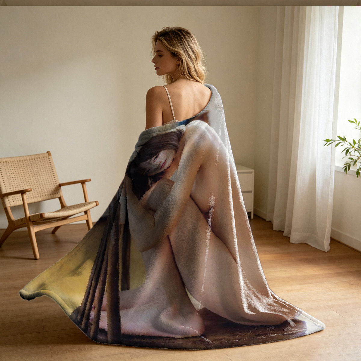 White Lingerie Seduction on the Couch - Blanket