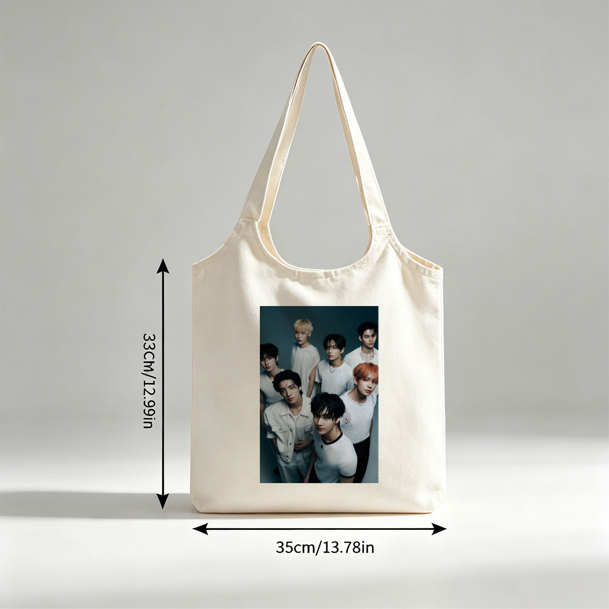 ENHYPEN Group Photo - Seven Members in White Outfits Posed Against Dark Background - Canvas shoulder bags/
