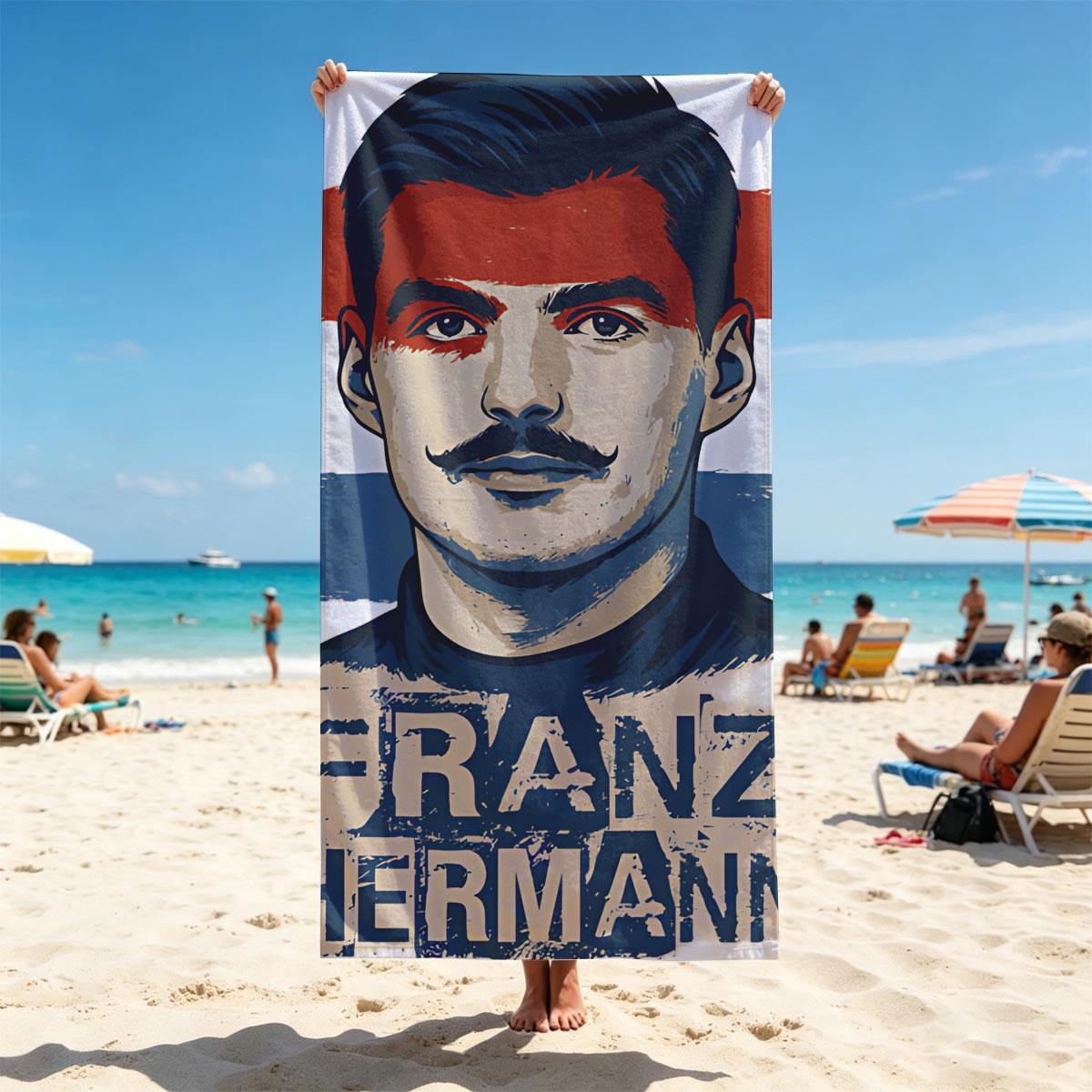 Franz Hermann Portrait with Austrian Flag Colors - Beach towels