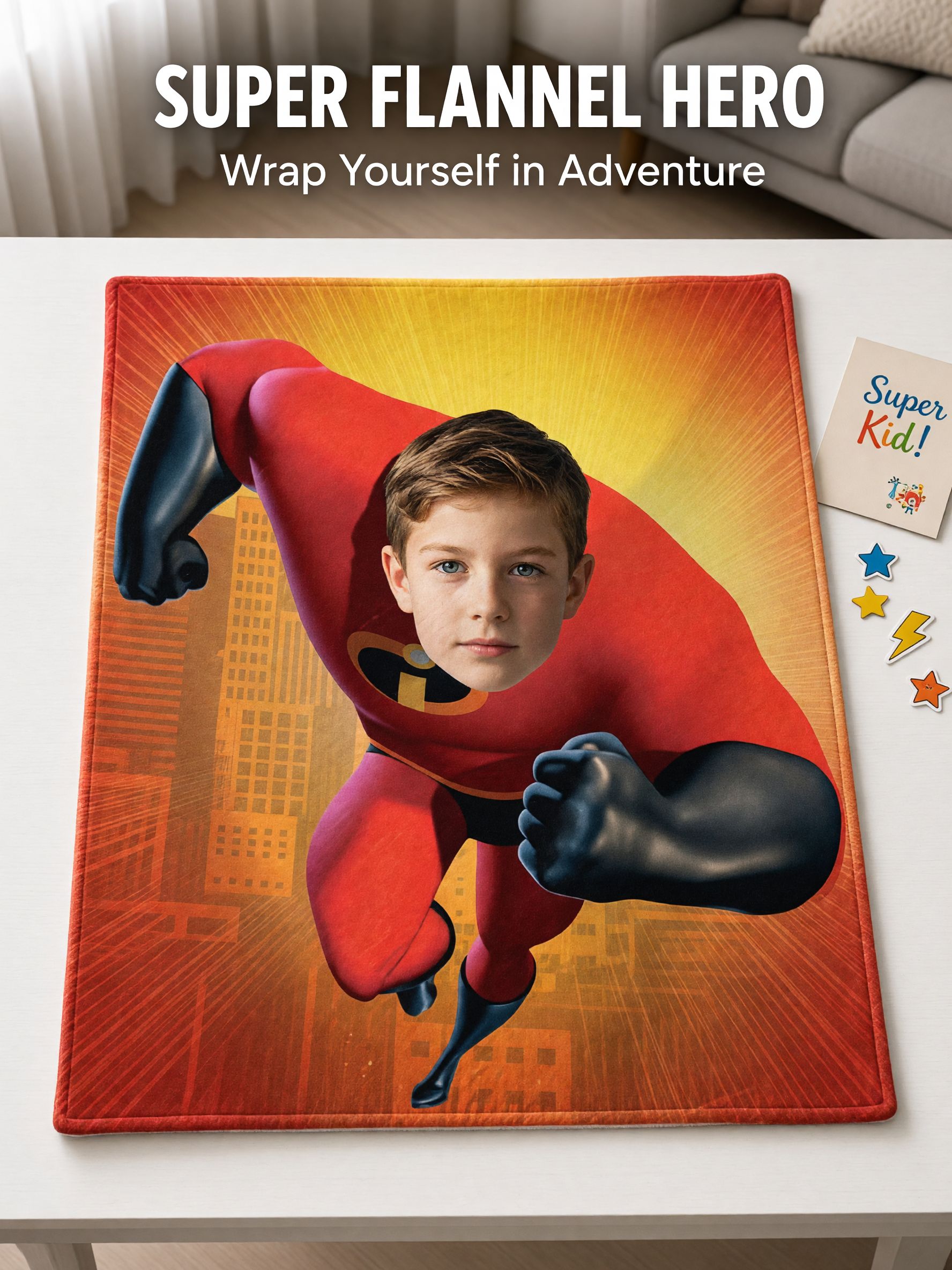 Custom Face Superhero Flannel Fleece Blanket Personalized Photo Throw Ultra Soft Anti-Pilling Cozy Bed Couch Gift