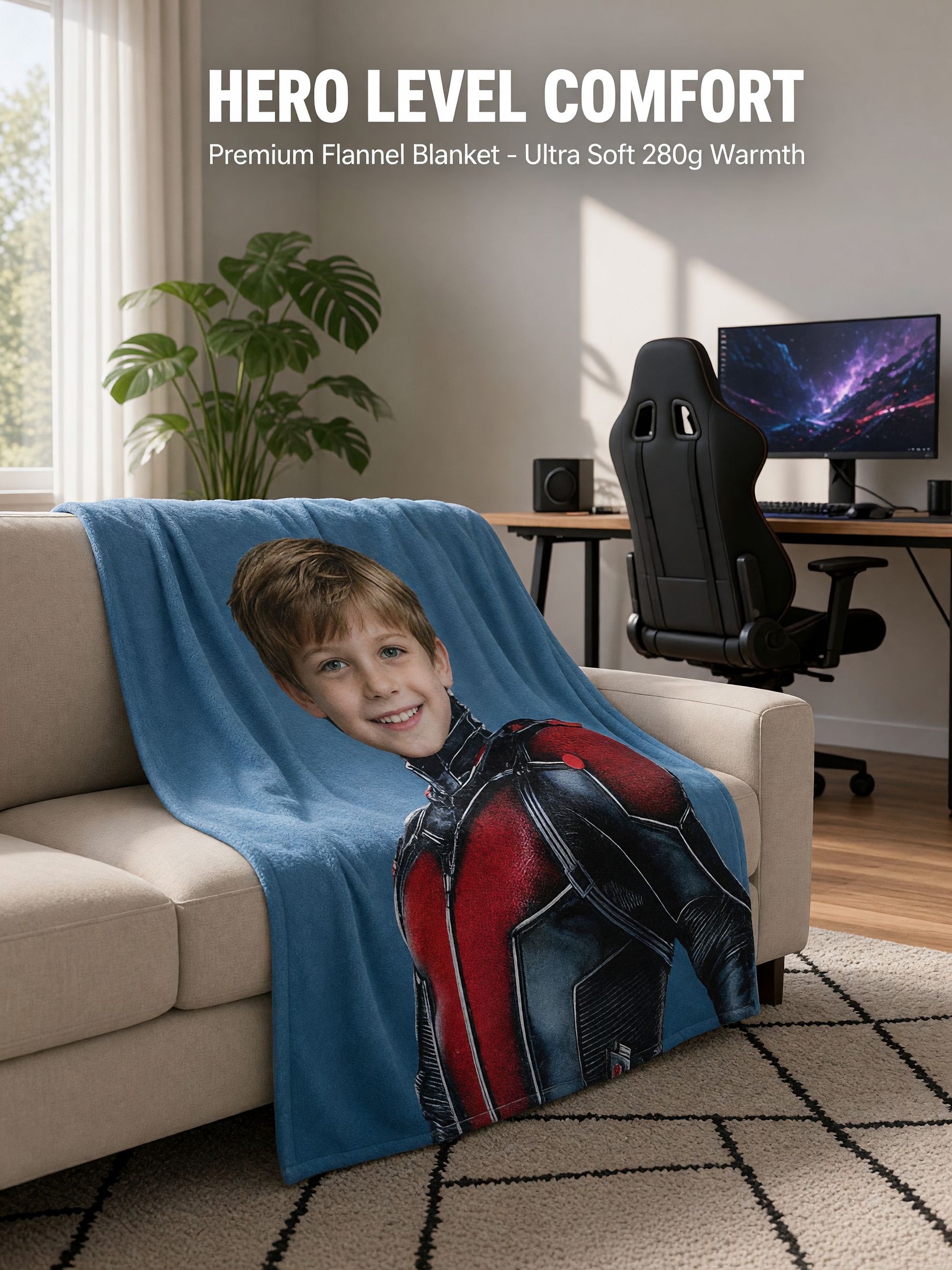 Custom Superhero Face Blanket Personalized Photo Flannel Throw Soft Plush Keepsake Gift for Kids and Family