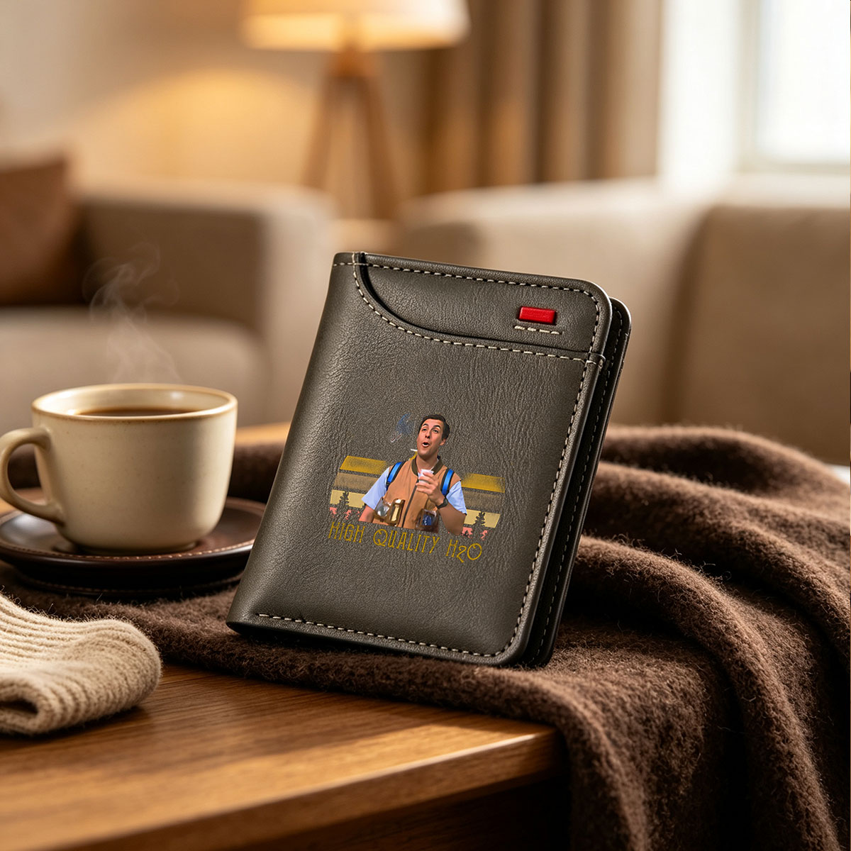 High Quality H2O: A Man in a Vest Holding a Cup with Nature Background - Vertical Style Wallet