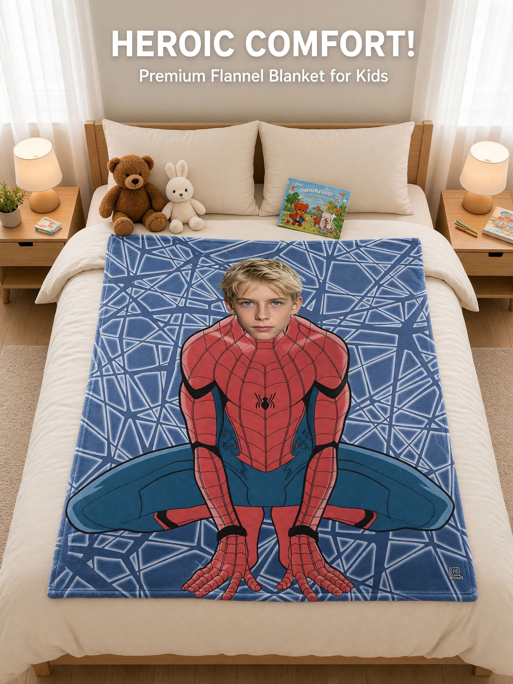 Custom Face Photo Blanket Personalized Superhero Costume Flannel Throw Ultra Soft Cozy Fleece Gift for Kids Adults