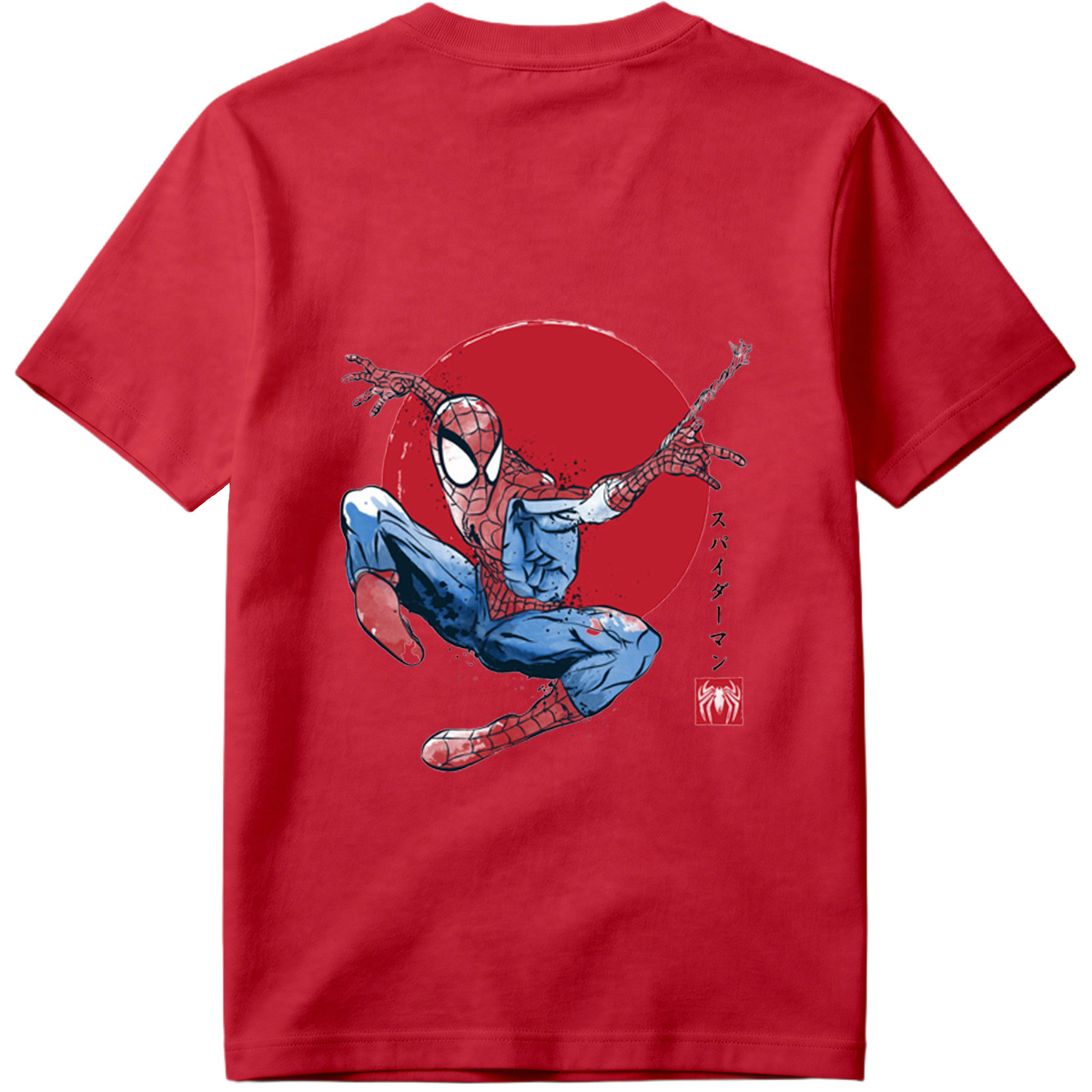 Spider-Man in Action Against Red Sun Background - Tee