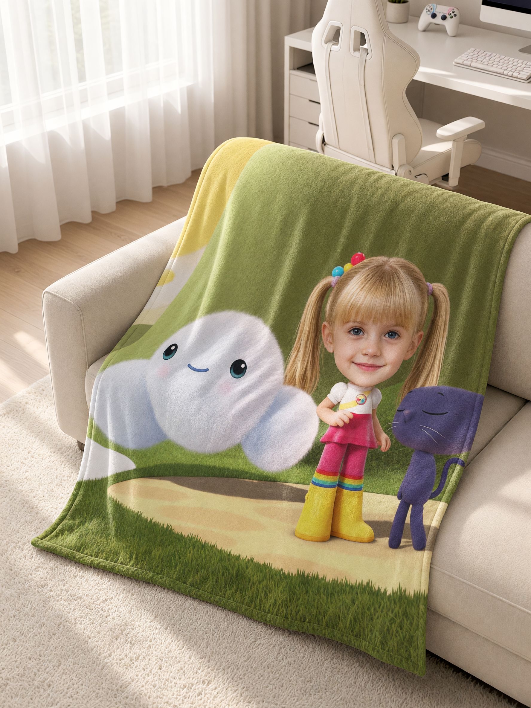 Custom Face Photo Blanket Personalized Cartoon Flannel Throw, Ultra Soft Skin Friendly Cozy Gift for Kids and Family