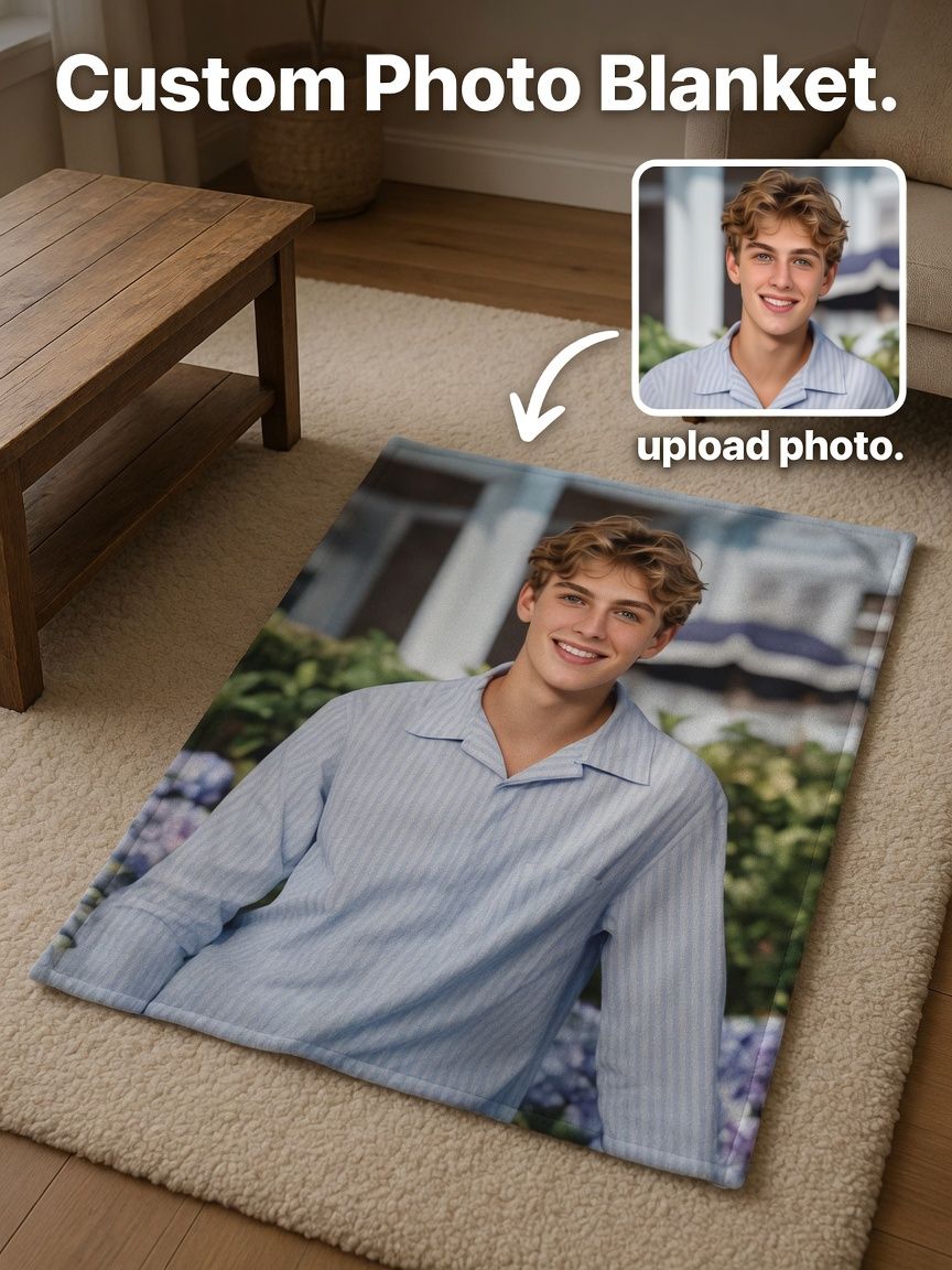Custom Photo Flannel Fleece Blanket Personalized Face Portrait Throw Ultra Soft Cozy Keepsake Gift for Bed Couch