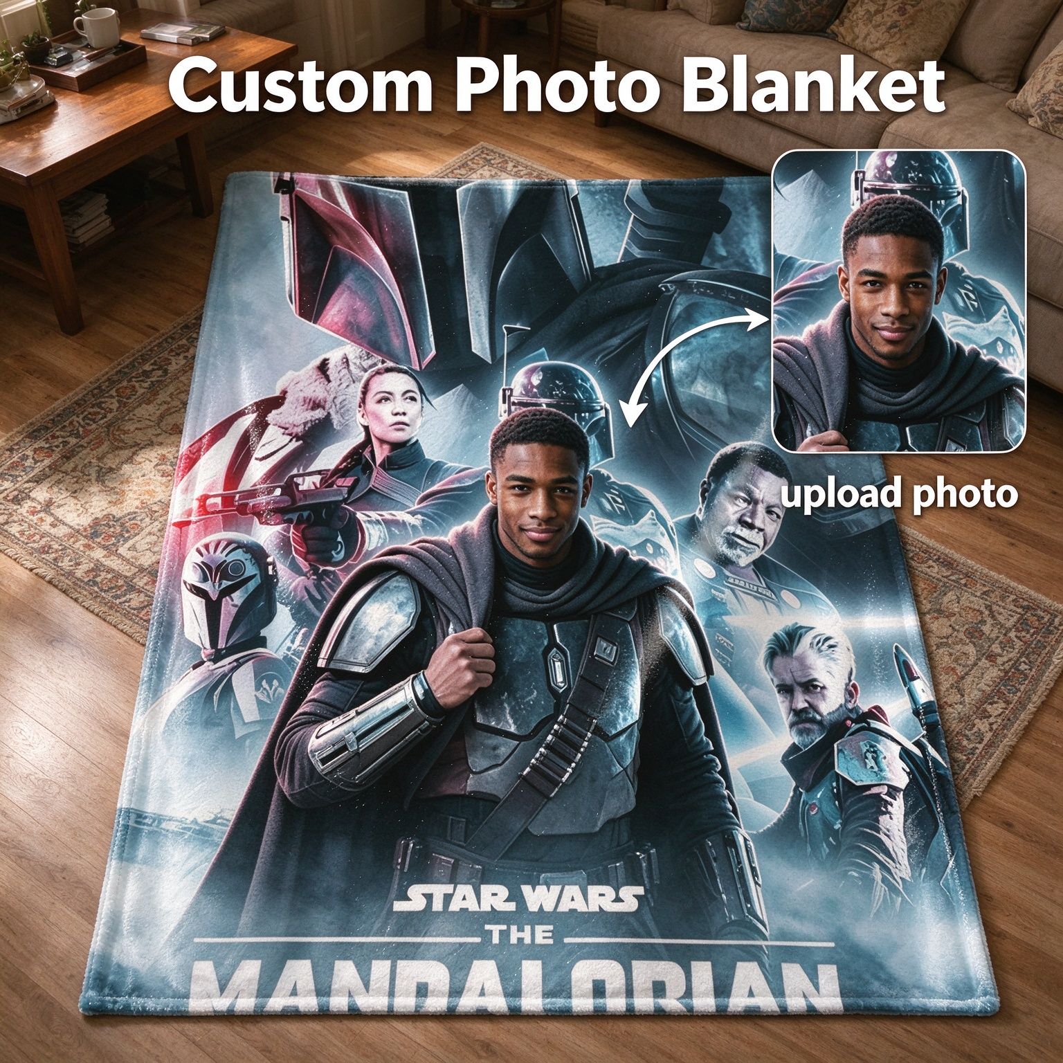 Custom Photo Face Blanket Personalized Sci Fi Warrior Flannel Fleece Throw Soft Anti Pilling Warm Cover Cozy Bed Couch