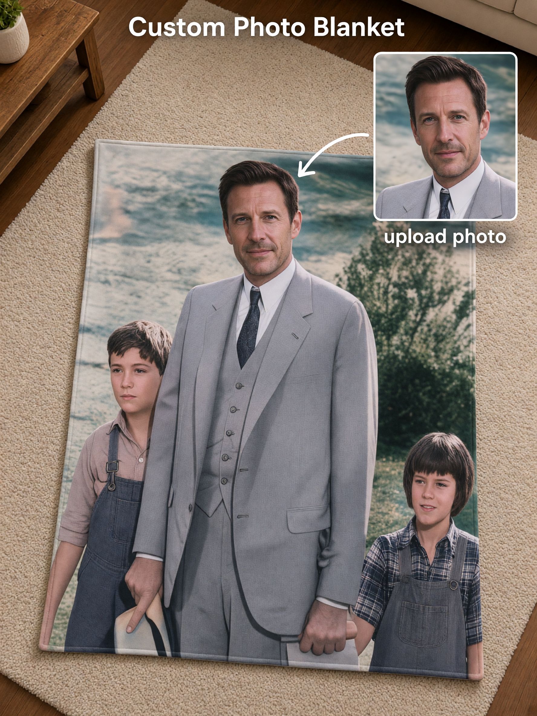Custom Photo Blanket Personalized Portrait Picture Flannel Throw, Ultra Soft Fleece Keepsake Gift