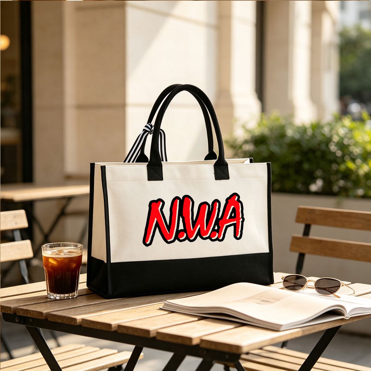 N.W.A. Logo - Iconic Hip-Hop Group Name in Bold Red Letters - Canvas patchwork gift tote bag