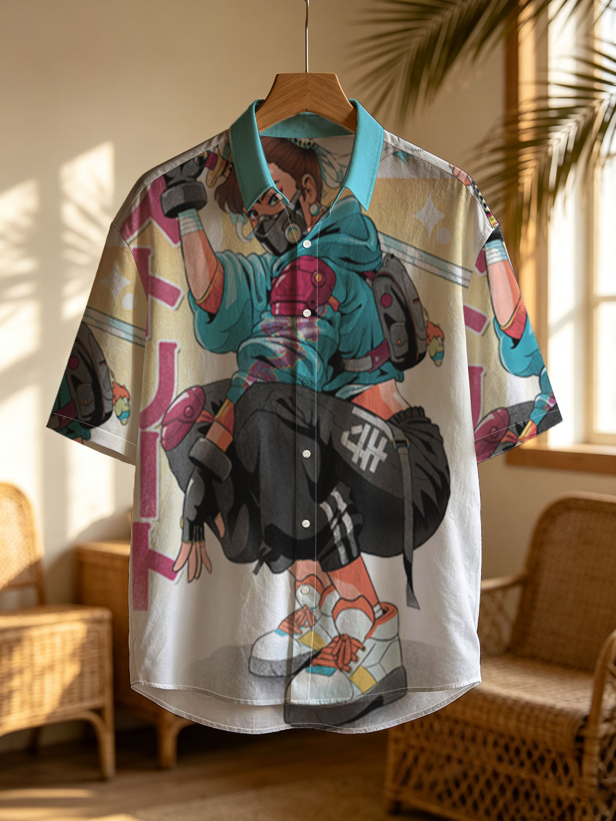 Street Fighter Character in Urban Combat Gear with Katana and Mask -  Shirt