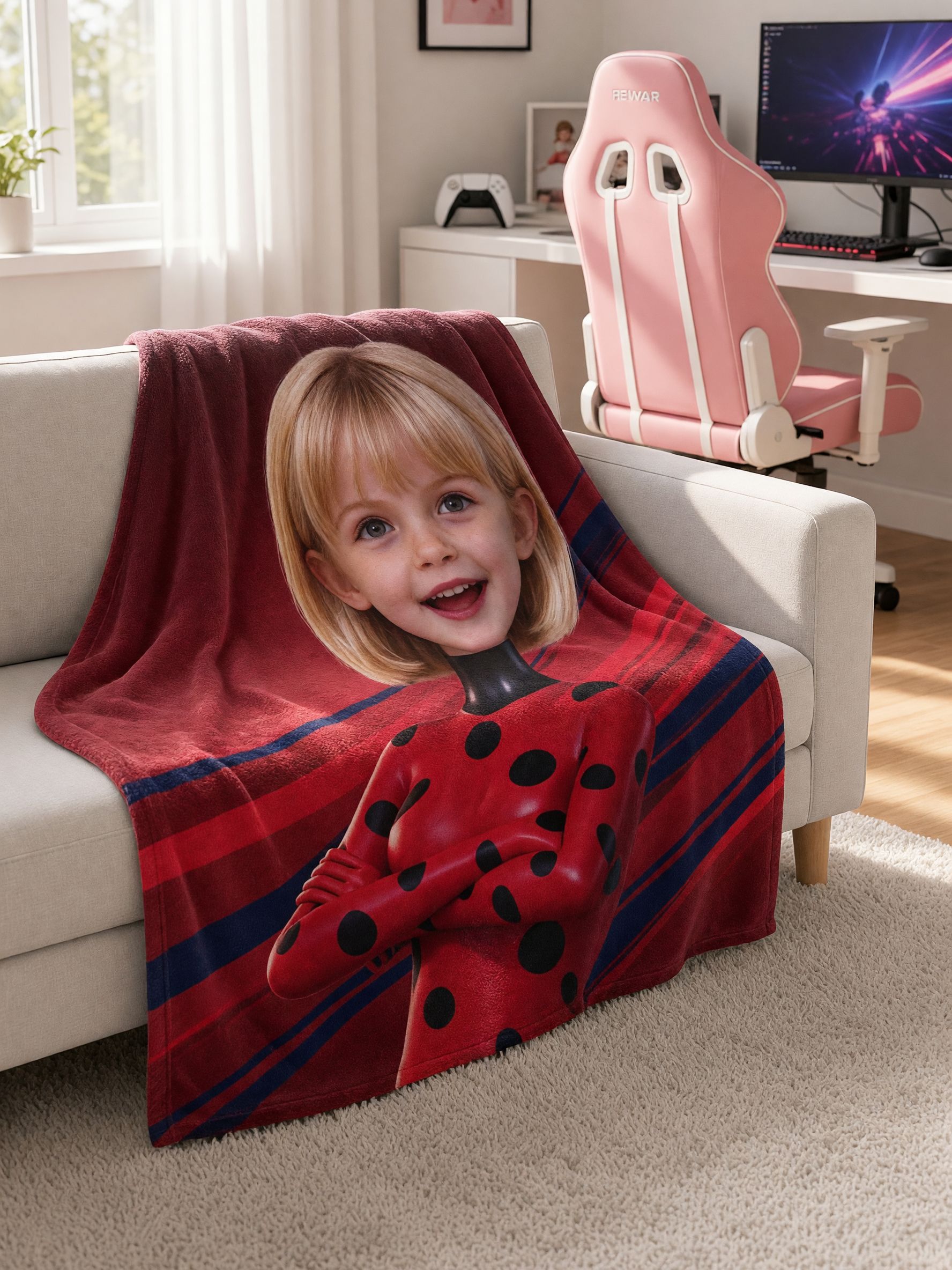 Custom Face Photo Flannel Blanket, Personalized Superhero Portrait Plush Throw, Cozy Bed Couch Keepsake Gift