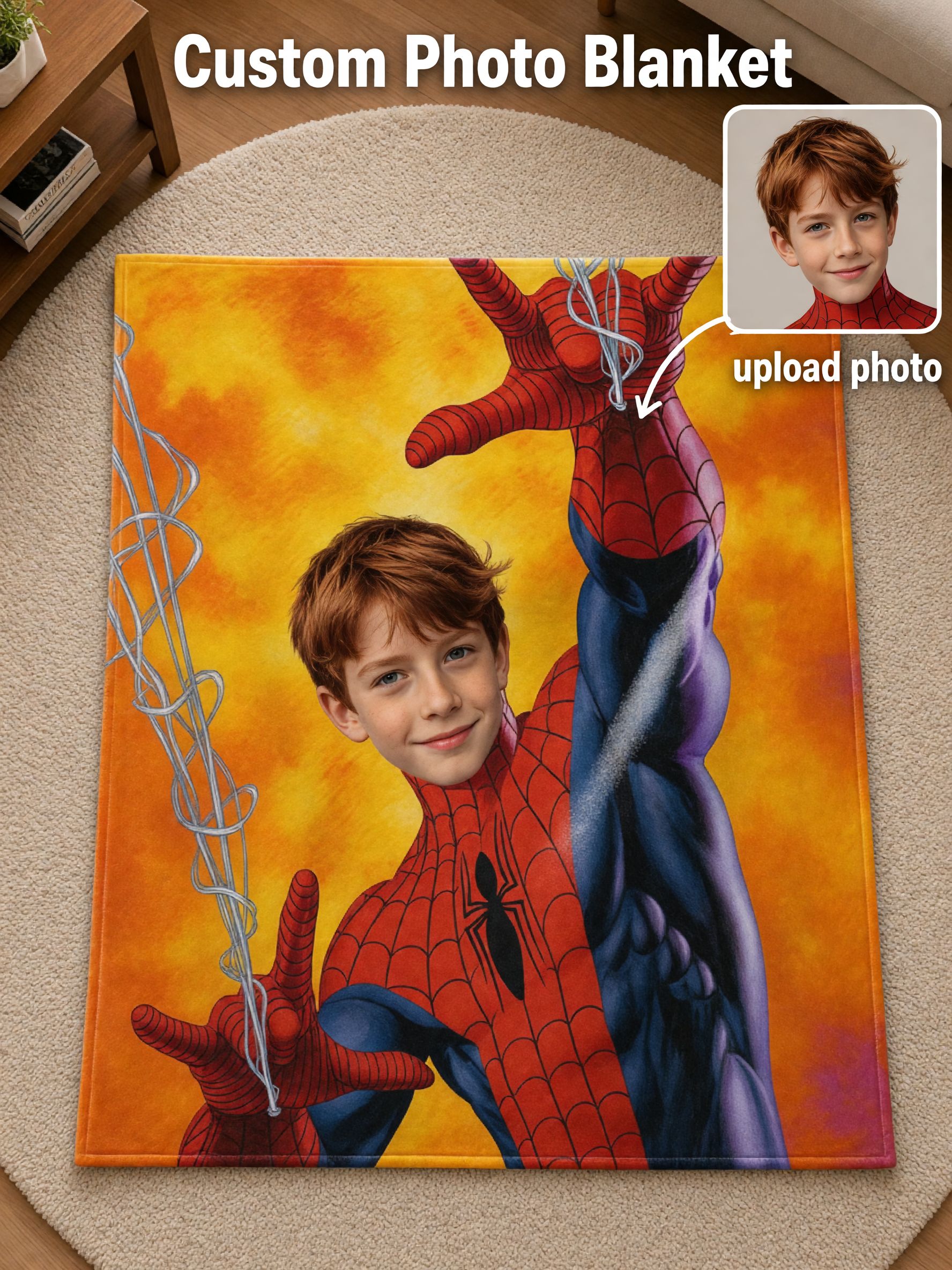 Personalized Photo Superhero Flannel Fleece Blanket Custom Face Throw Soft Cozy Bed Couch Wrap for Family Gift