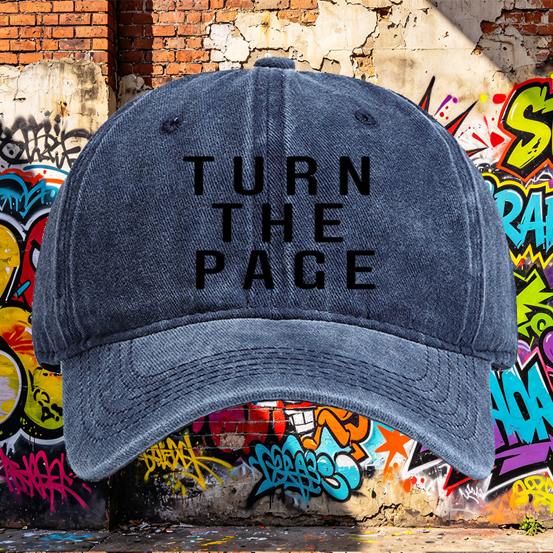 Unisex Classic Washed Hat with Turn The Page Embroidered Design - Casual Streetwear Cap for Daily Wear, Outdoor Activities, and Urban Lifestyle - Perfect for Young Adults and Fashion Lovers Seeking Statement Headwear