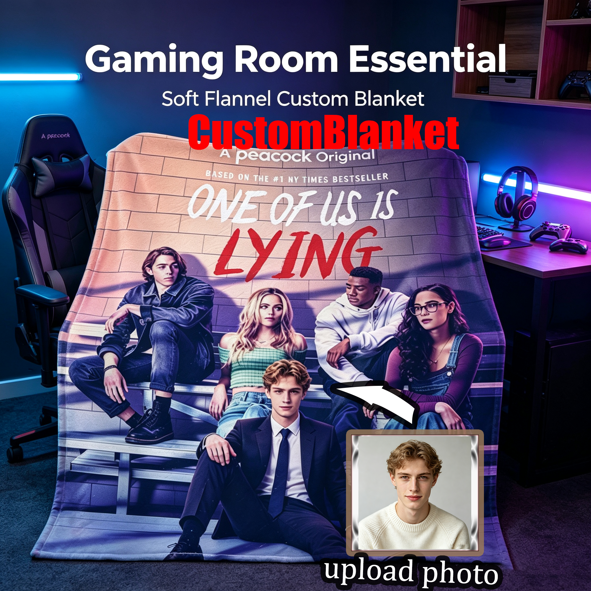 Custom Face Blanket One of Us Is Lying Flannel Blanket for Fans of the Peacock Original Series Perfect Gift for Teen Drama Lovers and Book-to-Screen Adaptation Enthusiasts