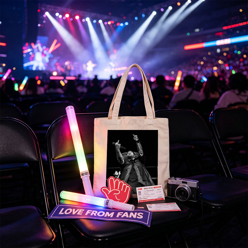 Luke Combs Performing on Stage with Tattooed Arms Raised in Black and White Photo - Canvas tote bags
