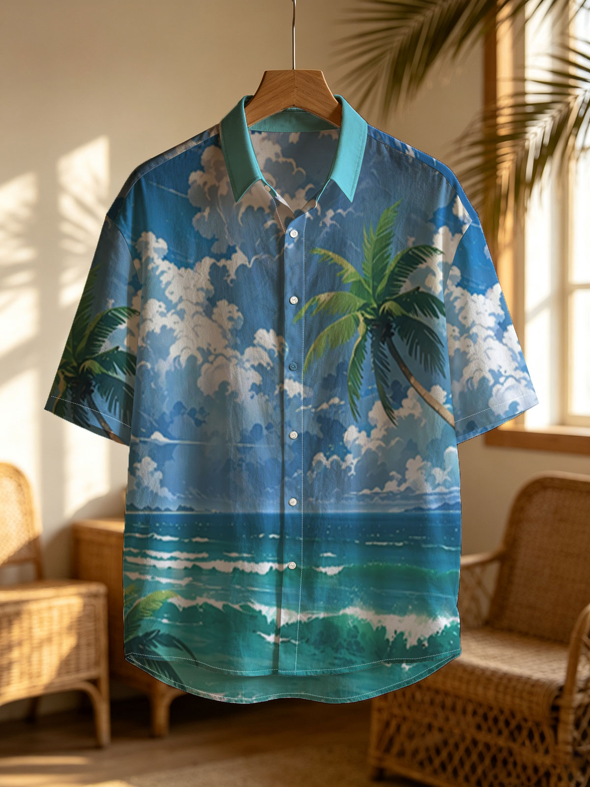 Tropical Beach with Palm Trees and Blue Sky -  Shirt