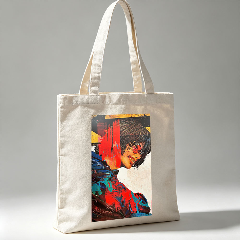 Billie Eilish in a Vibrant Artistic Portrait with Bold Colors and Abstract Elements - Canvas tote bags