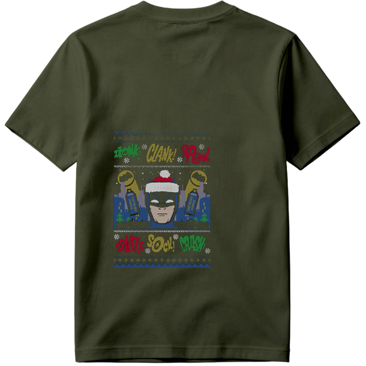 Batman Christmas Sweater with Comic Sound Effects - Tee