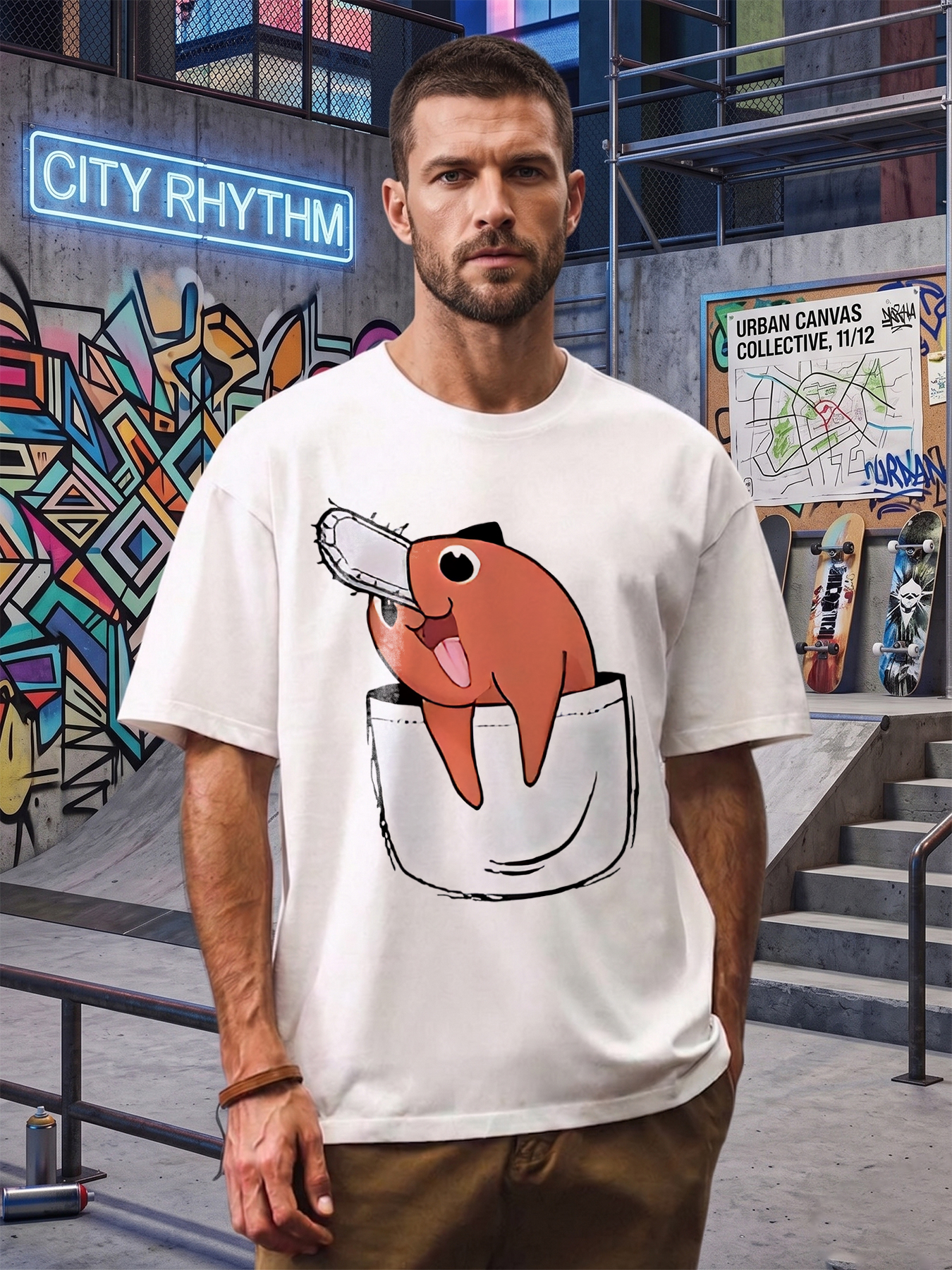 Men's Printed T-Shirt Featuring Cute Cartoon Octopus in Pocket Design, Casual Round Neck Lightweight Breathable Summer Short Sleeve Tee for Daily Wear, Outdoor Activities, and Fun Outings, Ideal for Young Adults and Trendy Men