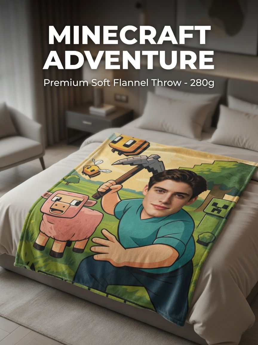 Custom Face Photo Flannel Blanket Personalized Gamer Adventure Print Ultra Soft Anti Pilling Fleece Throw for Bed Sofa
