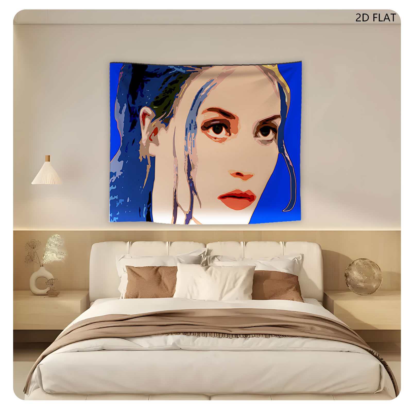 Portrait of a Woman with Blue Hair and Bold Colors - Tapestry