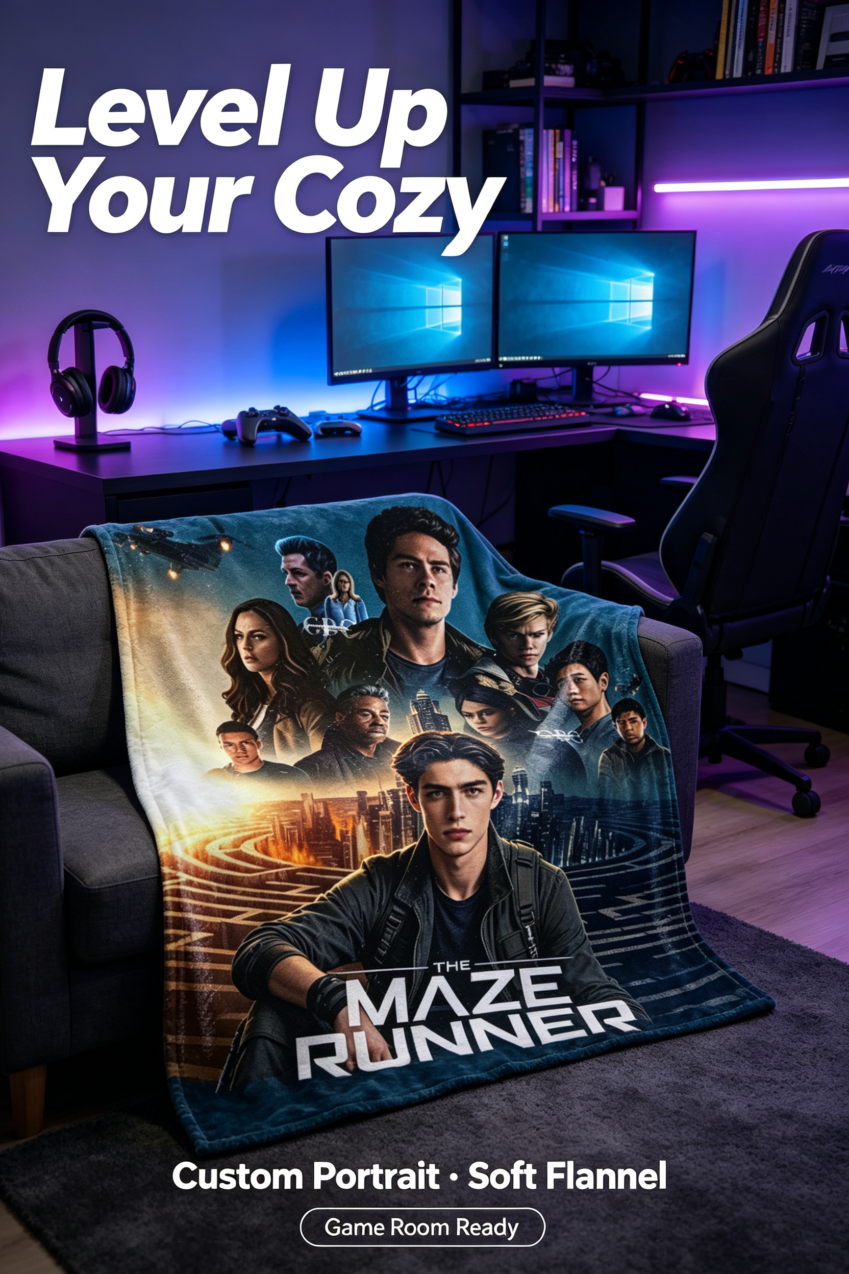Custom Face Blanket The Maze Runner Trilogy Flannel Blanket Movie Character Portrait Soft Cozy Throw Blanket Perfect for Fans Home Decor Gift or Giveaway