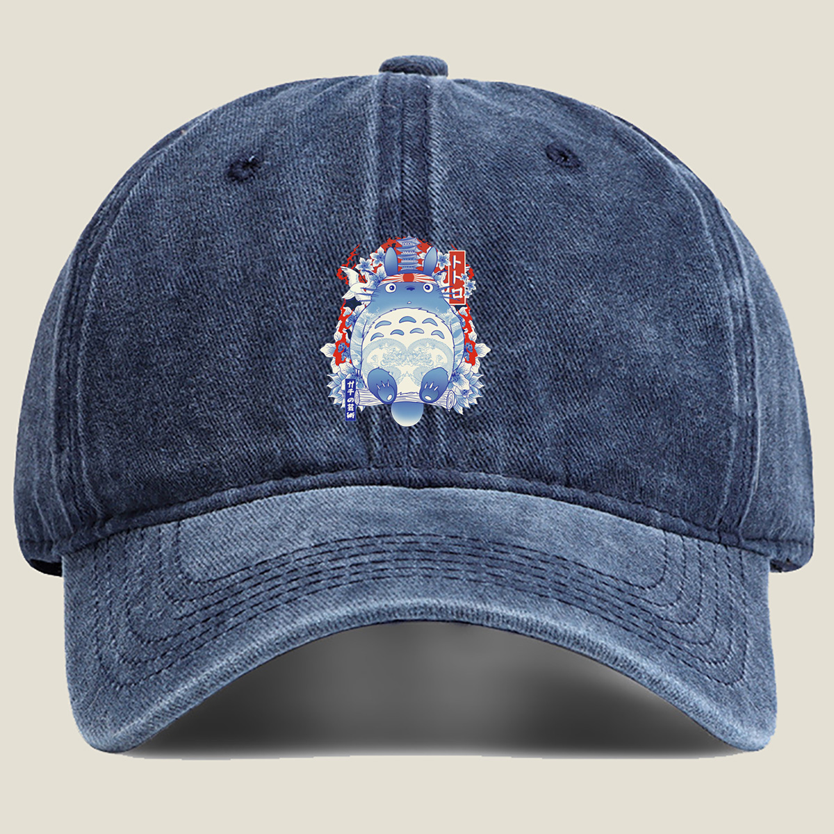 Totoro in Traditional Japanese Art Style - Washed Denim - Baseball Cap