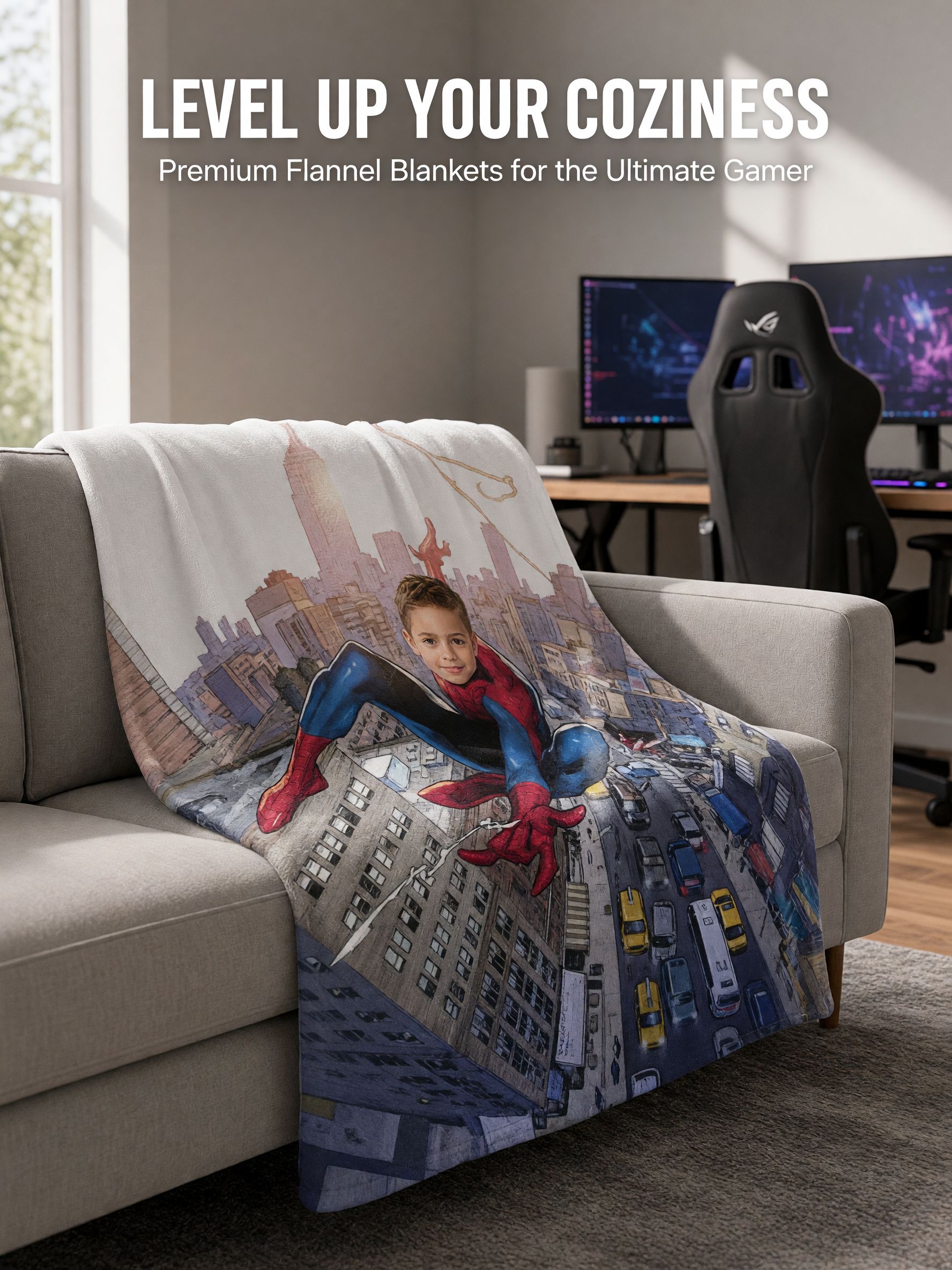 Personalized Superhero Face Photo Blanket, Custom Flannel Fleece Throw for Kids, Cozy Keepsake Birthday Gift