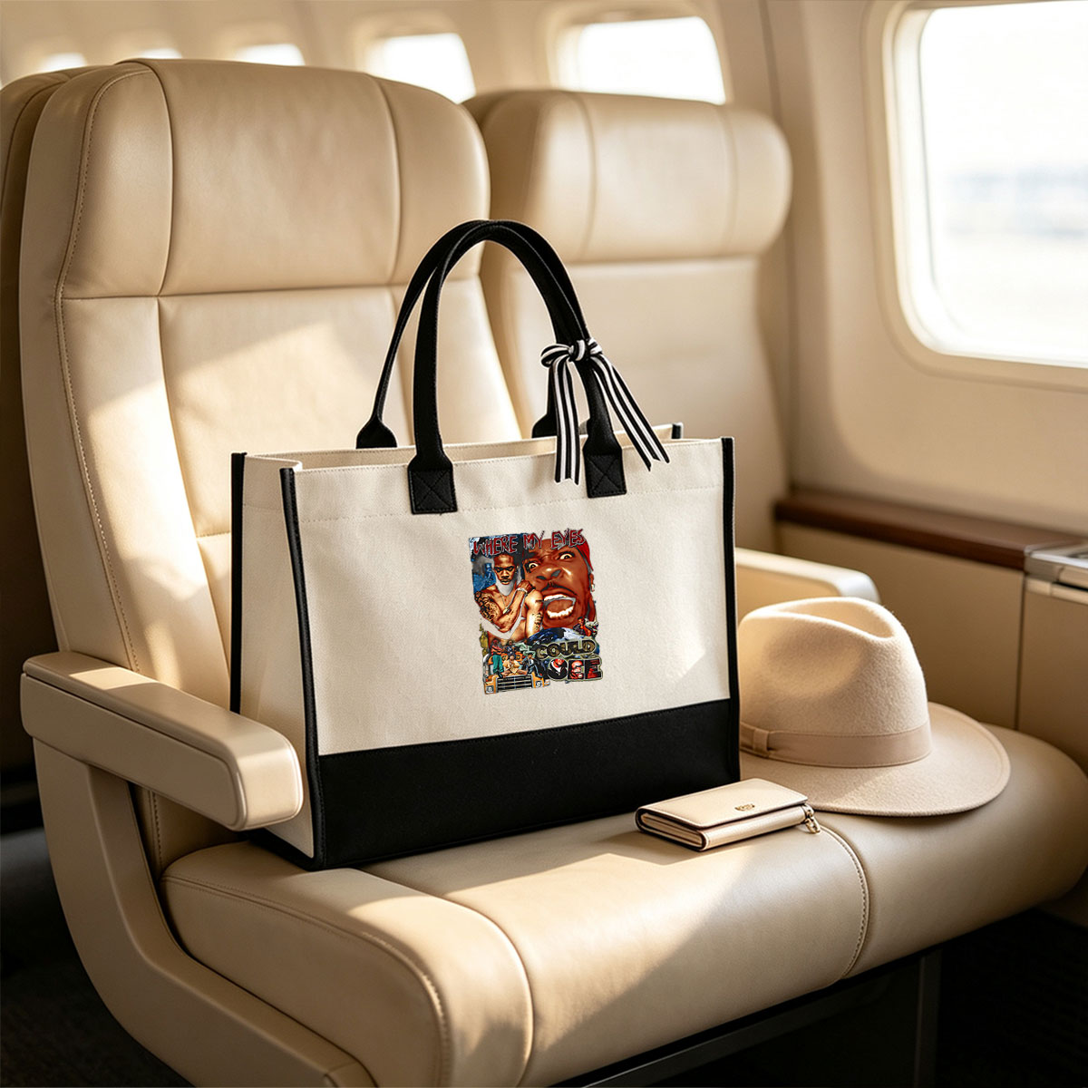 Where My Eyes Could See: A Visual Journey with Tattooed Figures and Urban Scenes - Canvas patchwork gift tote bag
