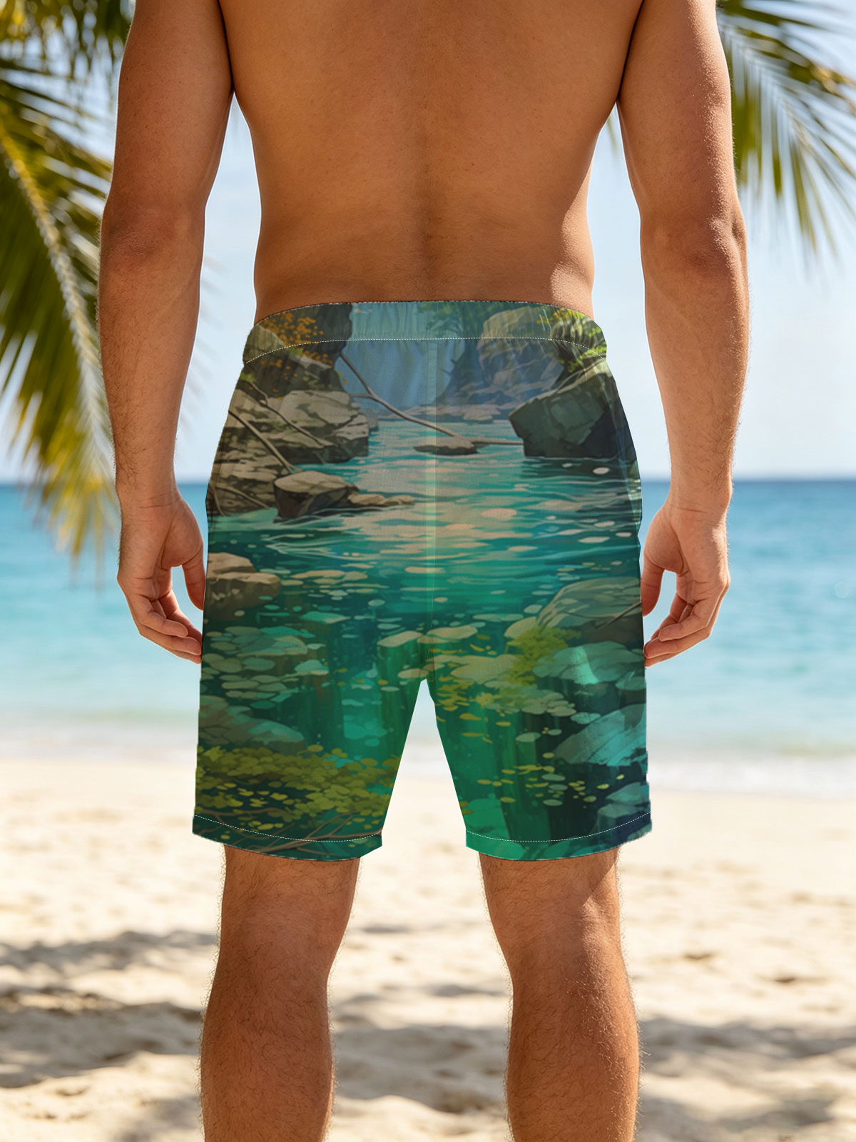 Crystal Clear Stream in a Lush Canyon -  Beach shorts