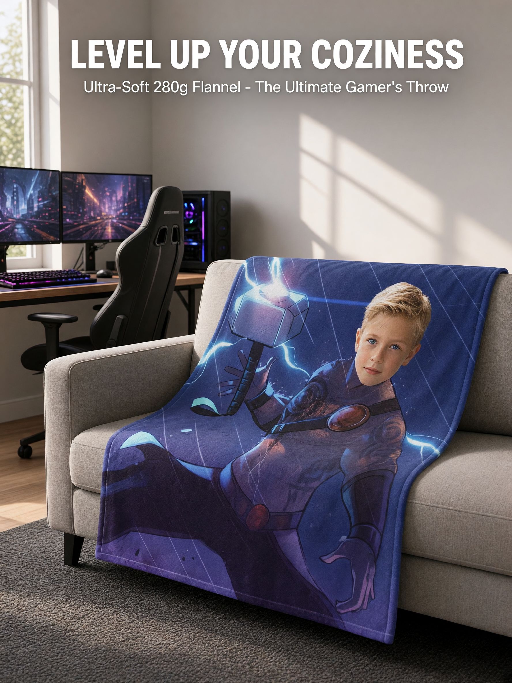 Custom Photo Face Superhero Flannel Blanket, Ultra Soft Fleece Throw, Ideal Personalized Gift for Kids and Family