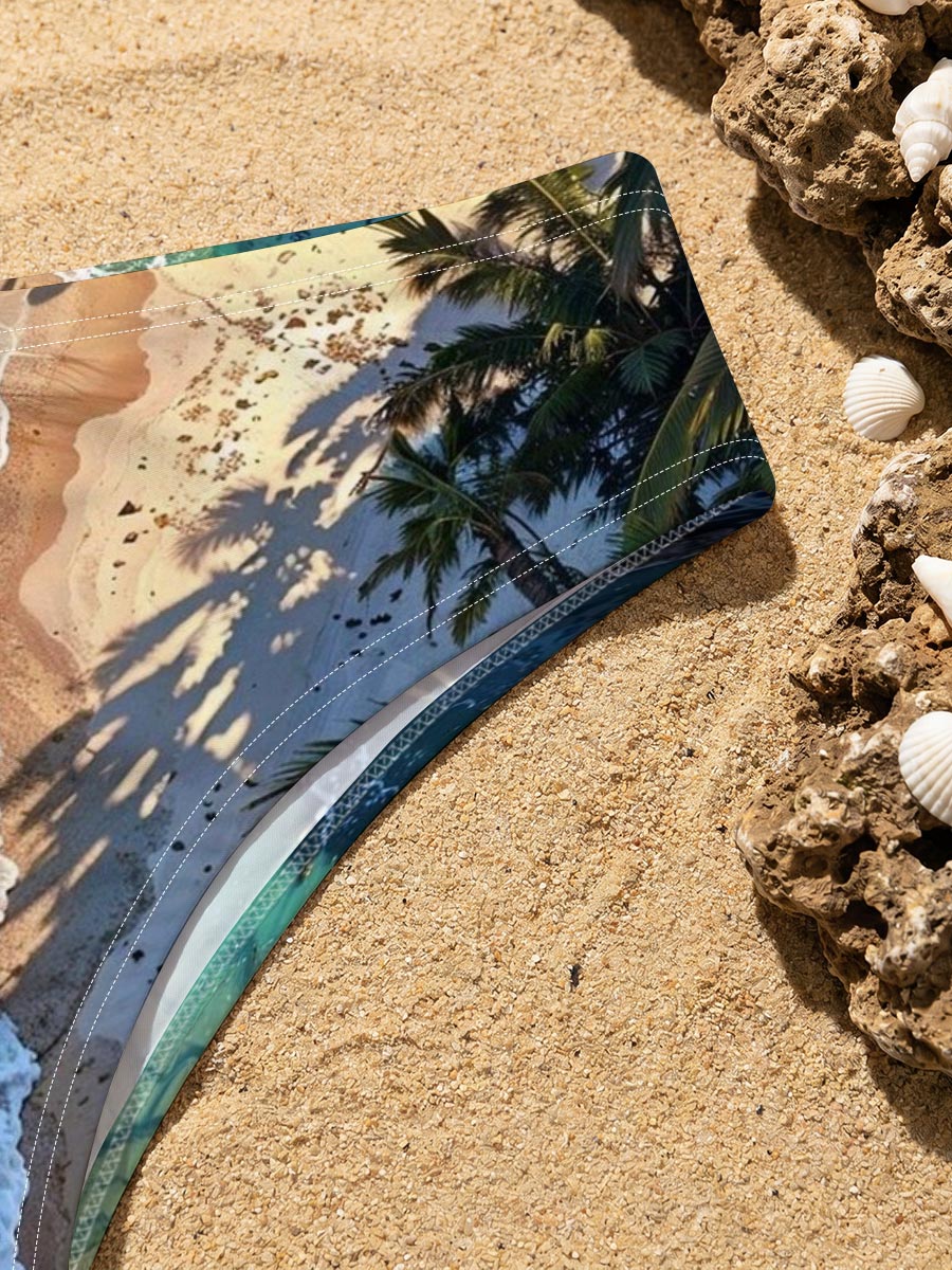 Tropical Beach with Palm Trees and Crystal Clear Waves -  Men's swim trunks
