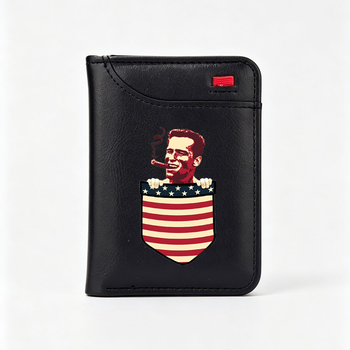 Mickey Rourke with Cigar Holding American Flag Shield - Vertical Style Wallet