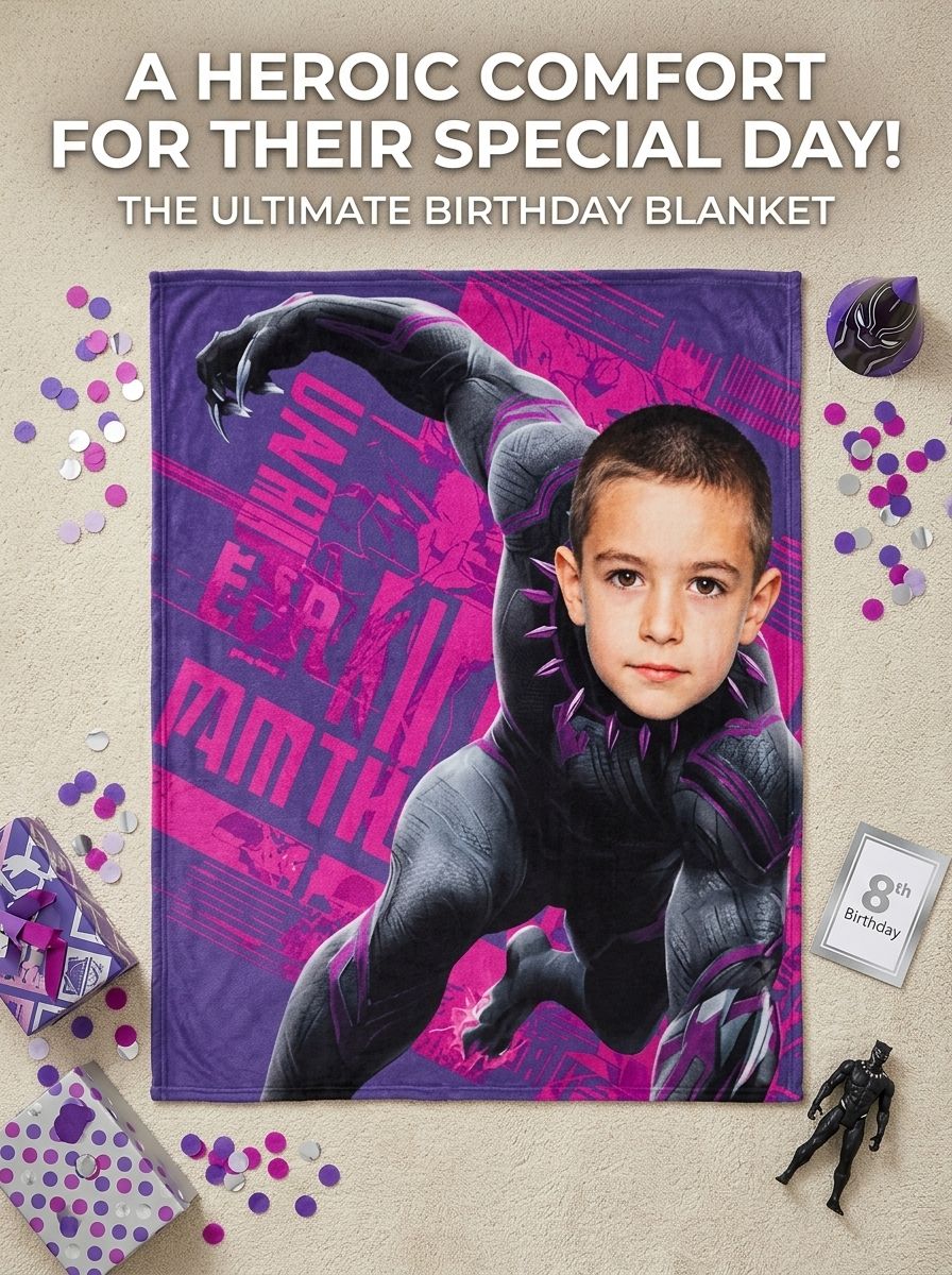 Personalized Superhero Photo Flannel Throw Blanket Custom Face Portrait Plush Fleece Blanket for Kids and Adults