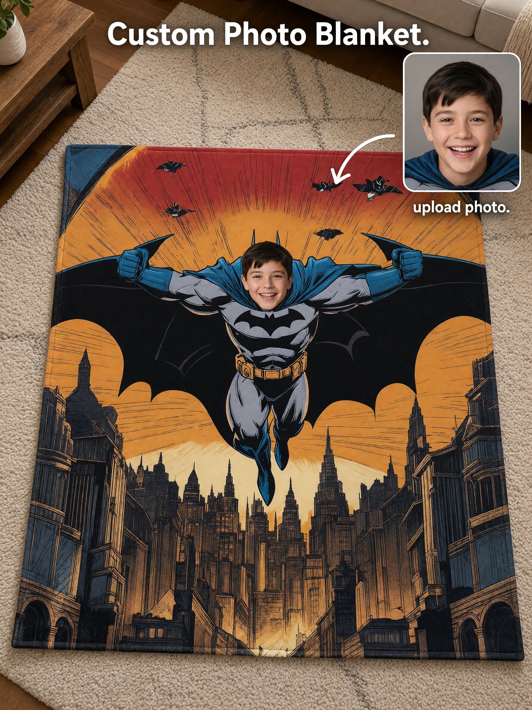 Custom Face Superhero Blanket, Personalized Photo Comic Flannel Throw for Kids and Adults, Cozy Bed Couch Keepsake Gift