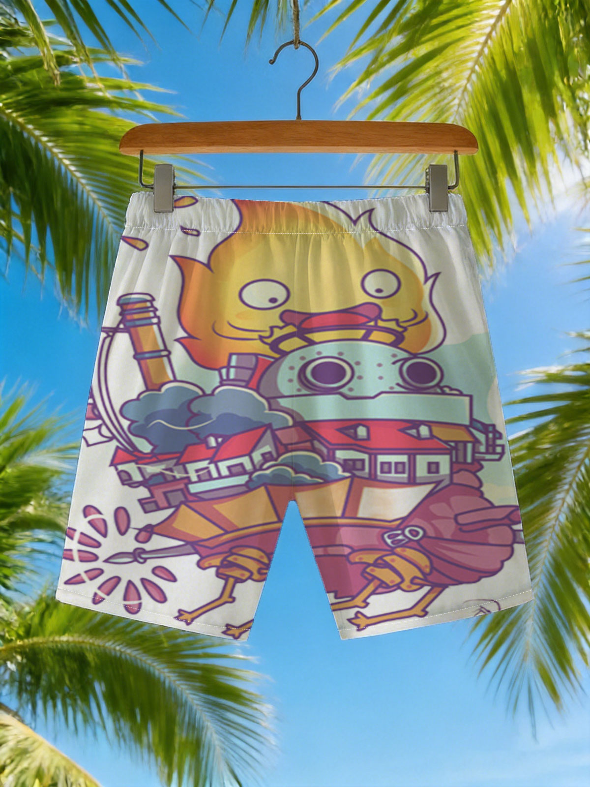 Flame-Powered Factory Crab with Industrial City on Back -  Beach shorts
