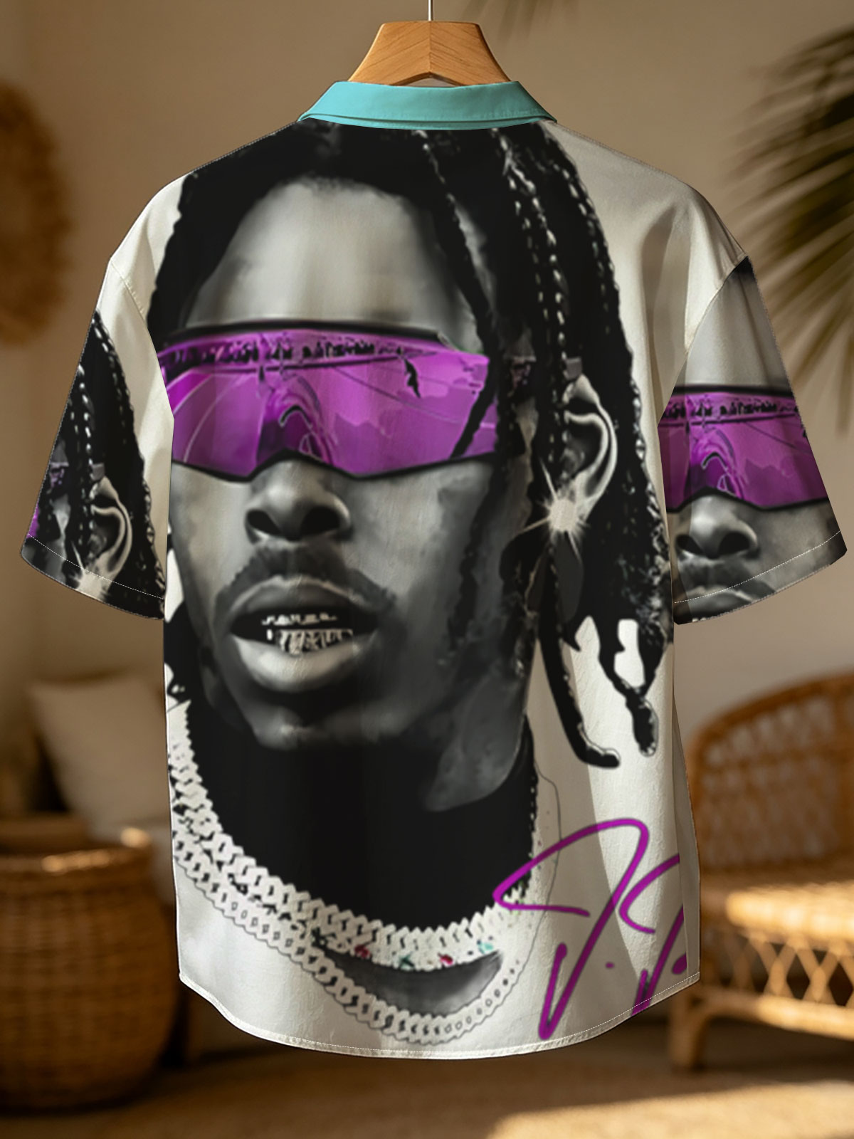 Lil Durk in Purple Sunglasses and Chain Necklace -  Shirt