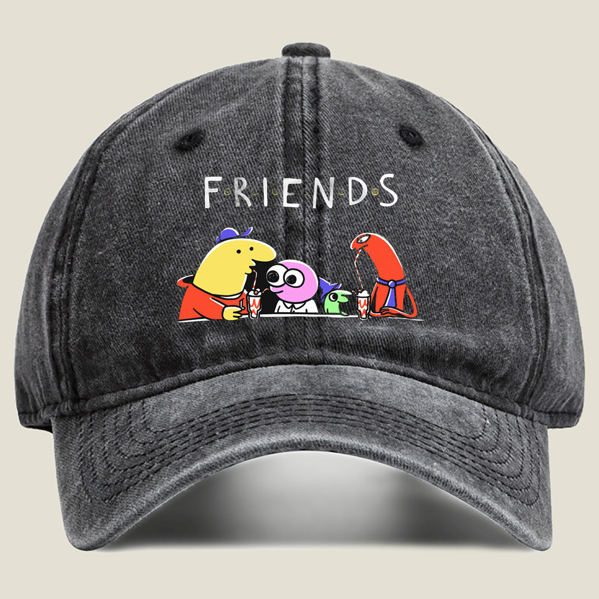 Friends: The Animated Characters Enjoying Drinks Together - Washed Denim - Baseball Cap