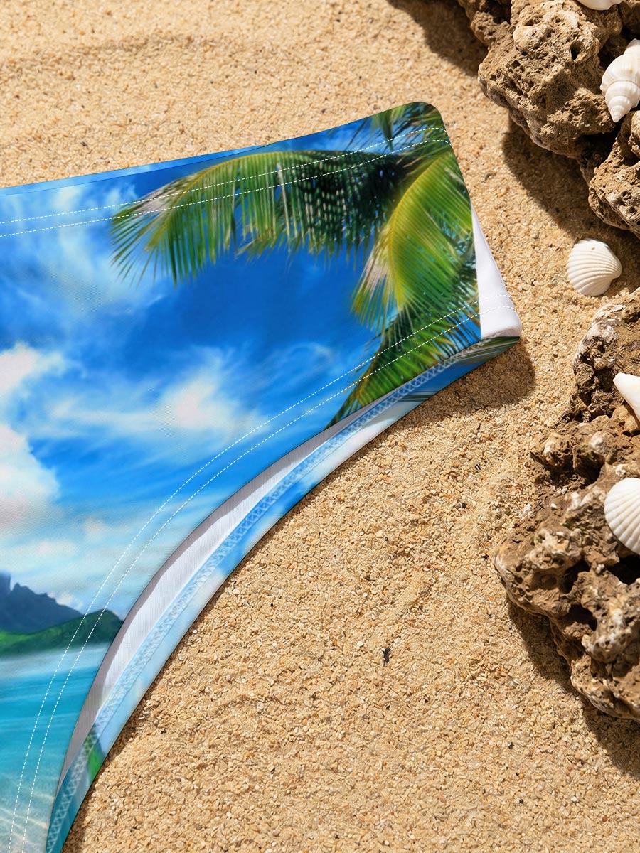 Tropical Beach with Crystal Clear Water and Lush Greenery -  Men's swim trunks