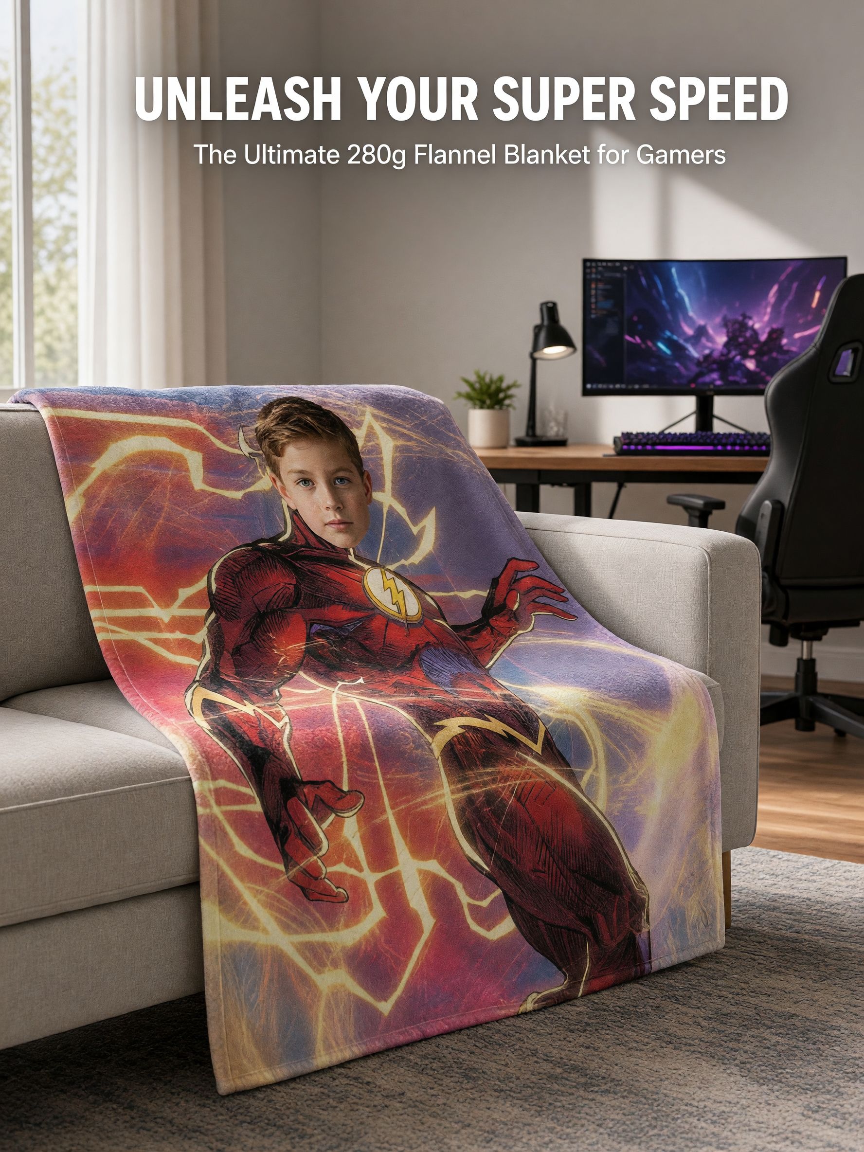 Custom Face Superhero Flannel Blanket Personalized Photo Portrait Cozy Throw Ideal Birthday Gift for Kids and Boys