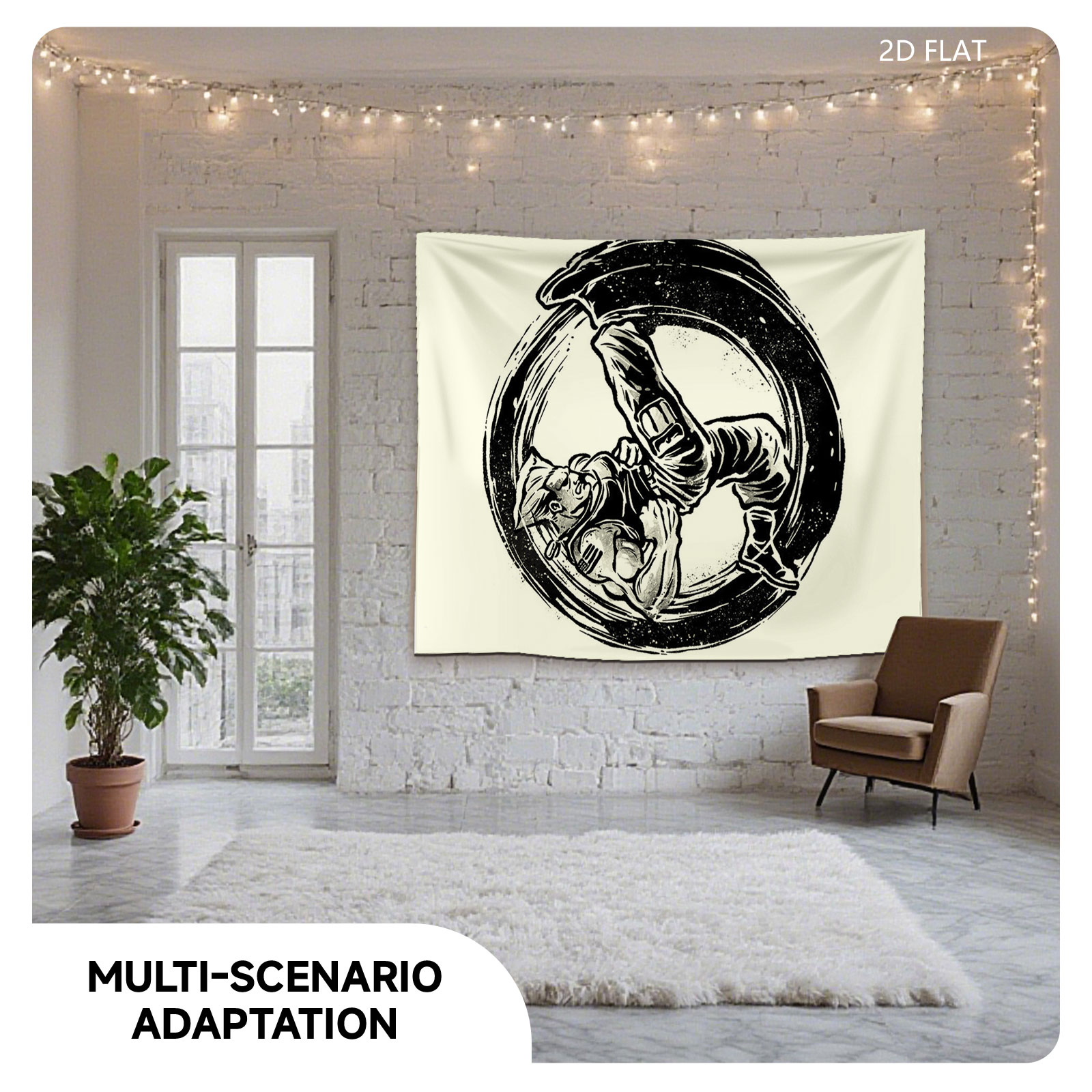 Samurai Warrior in Dynamic Combat Pose within Circular Frame - Tapestry