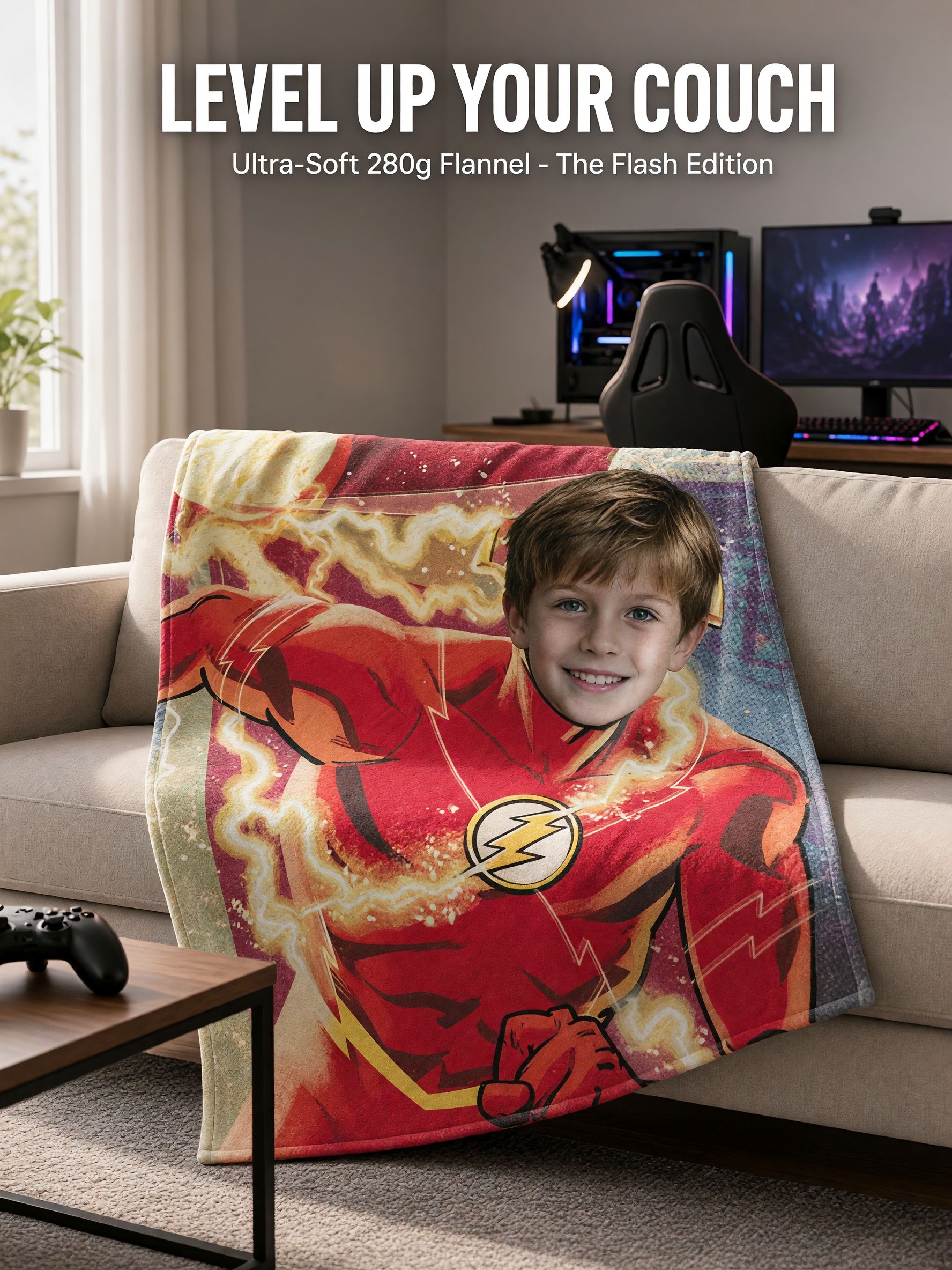 Custom Face Blanket Personalized Superhero Flannel Throw Blanket for Kids and Adults, Cozy Bed Couch Fleece Gift