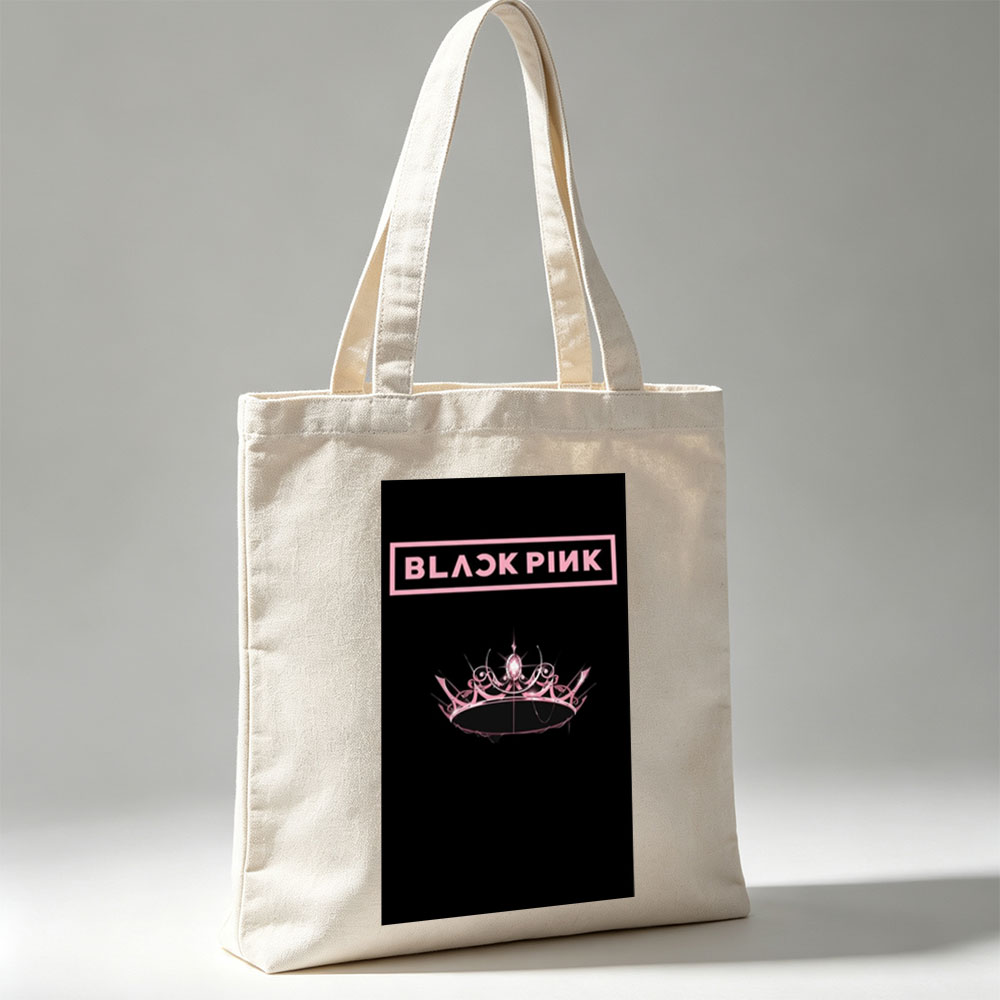 BLACKPINK Crown Logo on Black Background - Canvas tote bags